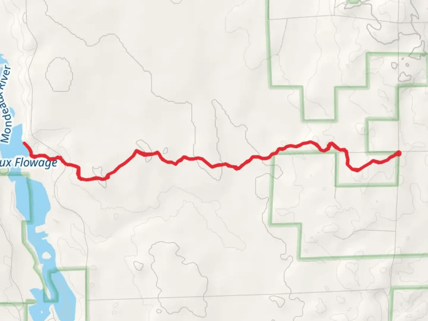 An image depicting the trail Mondeaux River via IAN Trail and its surrounding area.