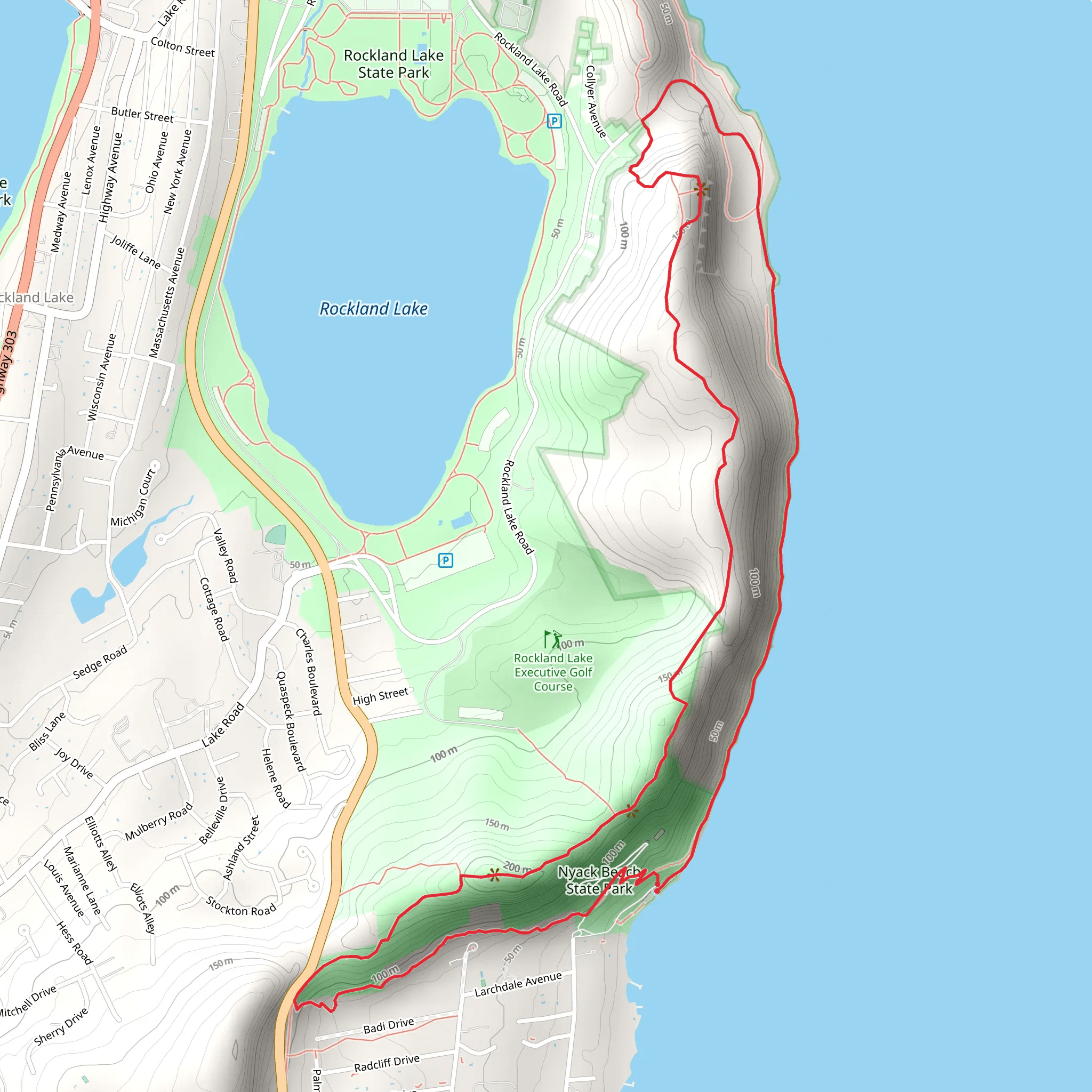Nyack Beach State Park and Hook Mountain Loop mobile static map