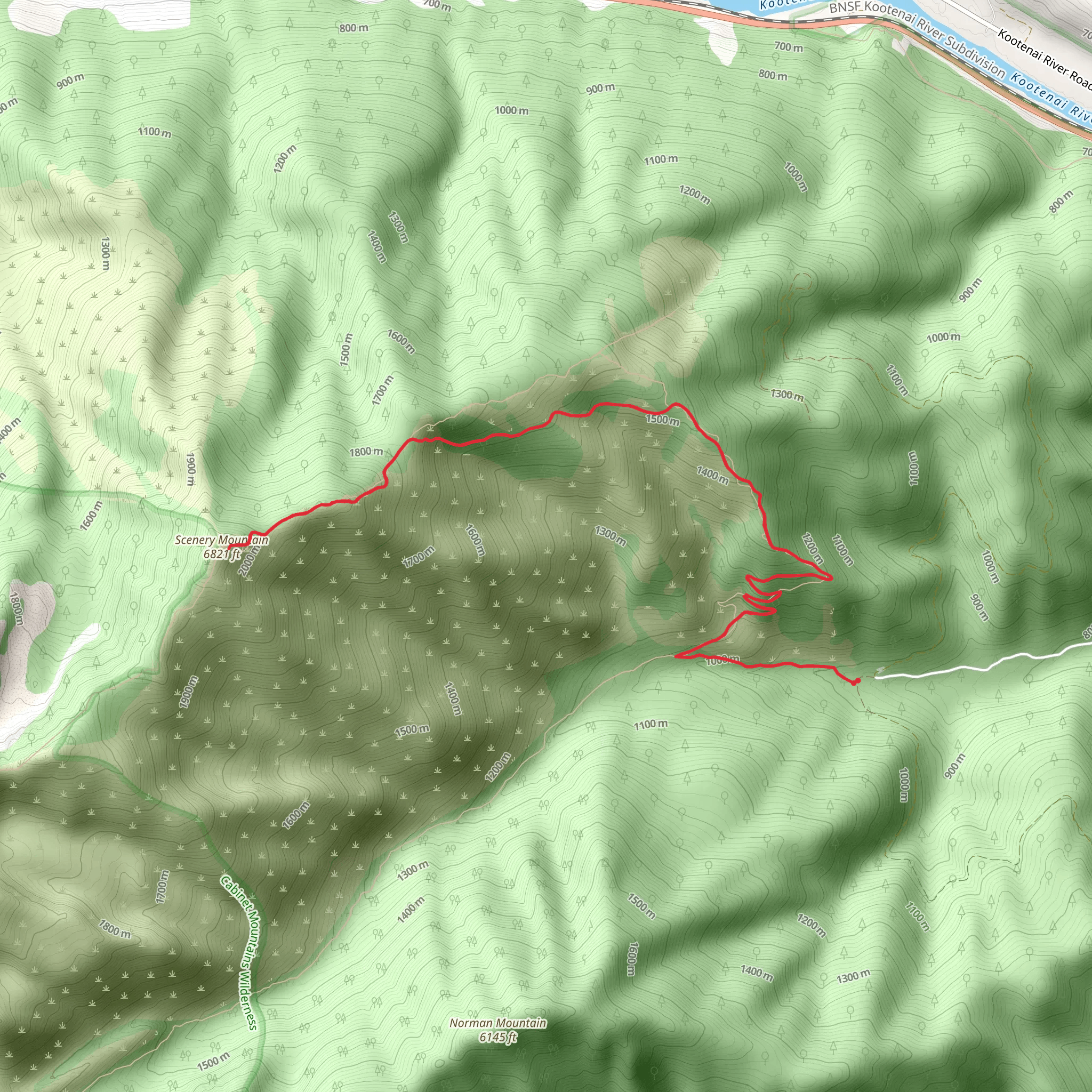 Scenery Mountain via Cedar Creek Trail mobile static map