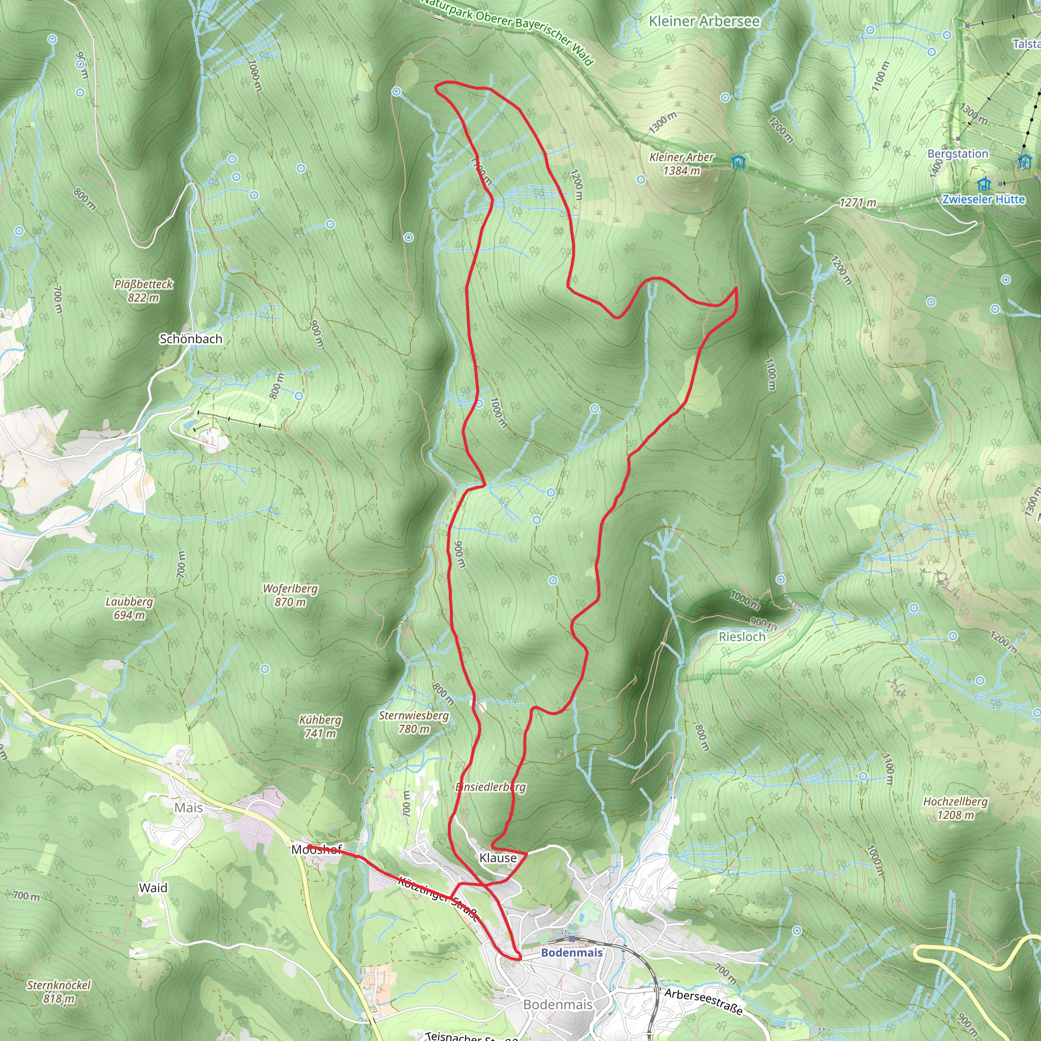 Fuchsreiben and Auerhahnstrabe Loop via Bodenmais mobile static map