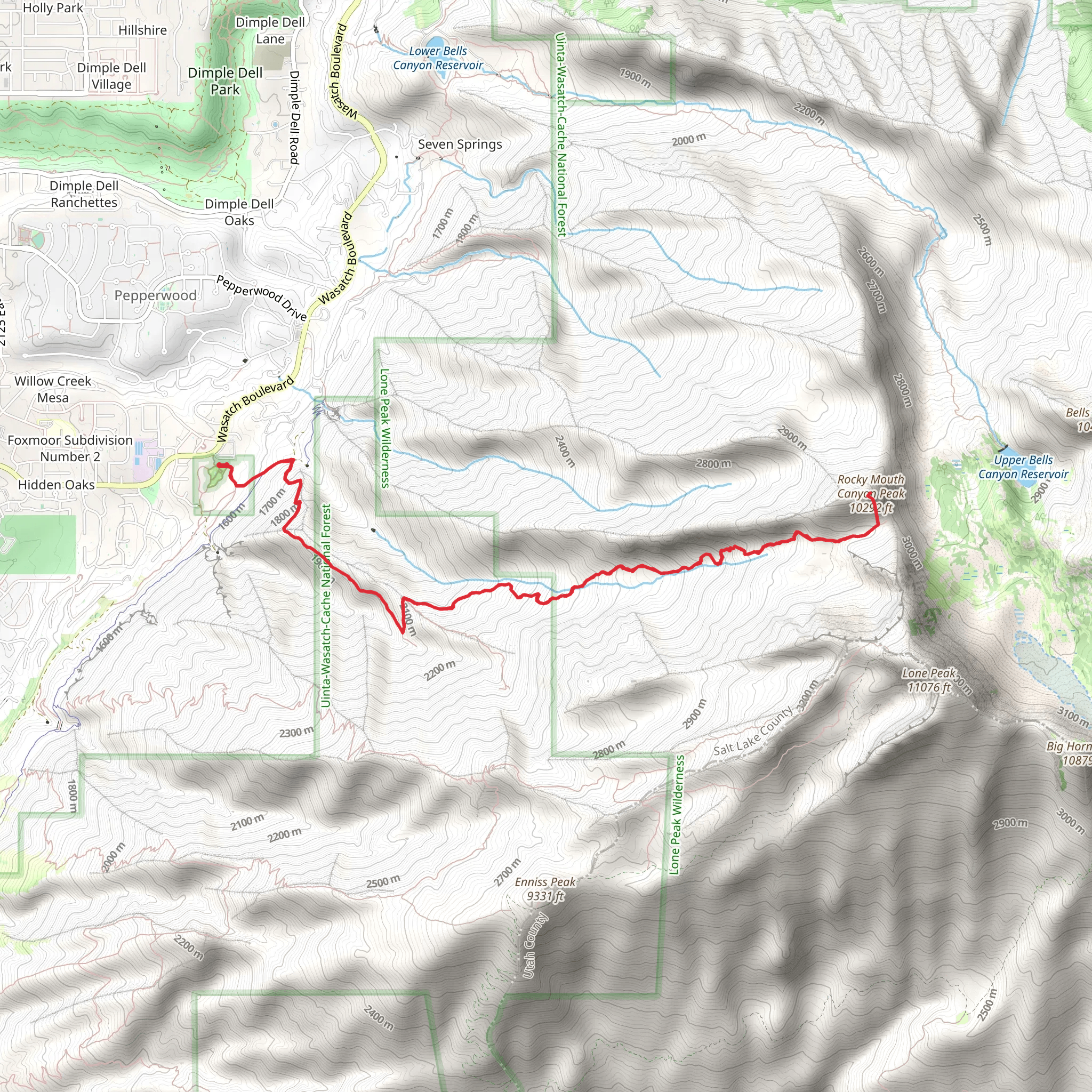 Rocky Mouth Canyon Peak via Sawmill Trail mobile static map