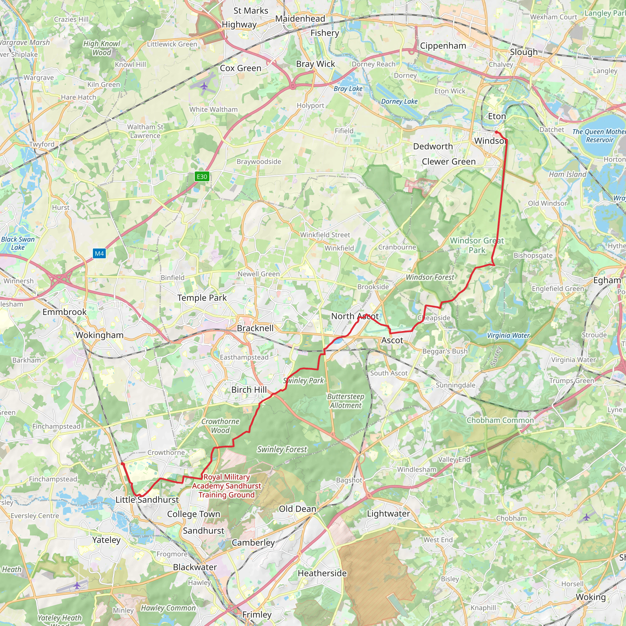 Three Castles Path from Windsor to Sandhurst mobile static map