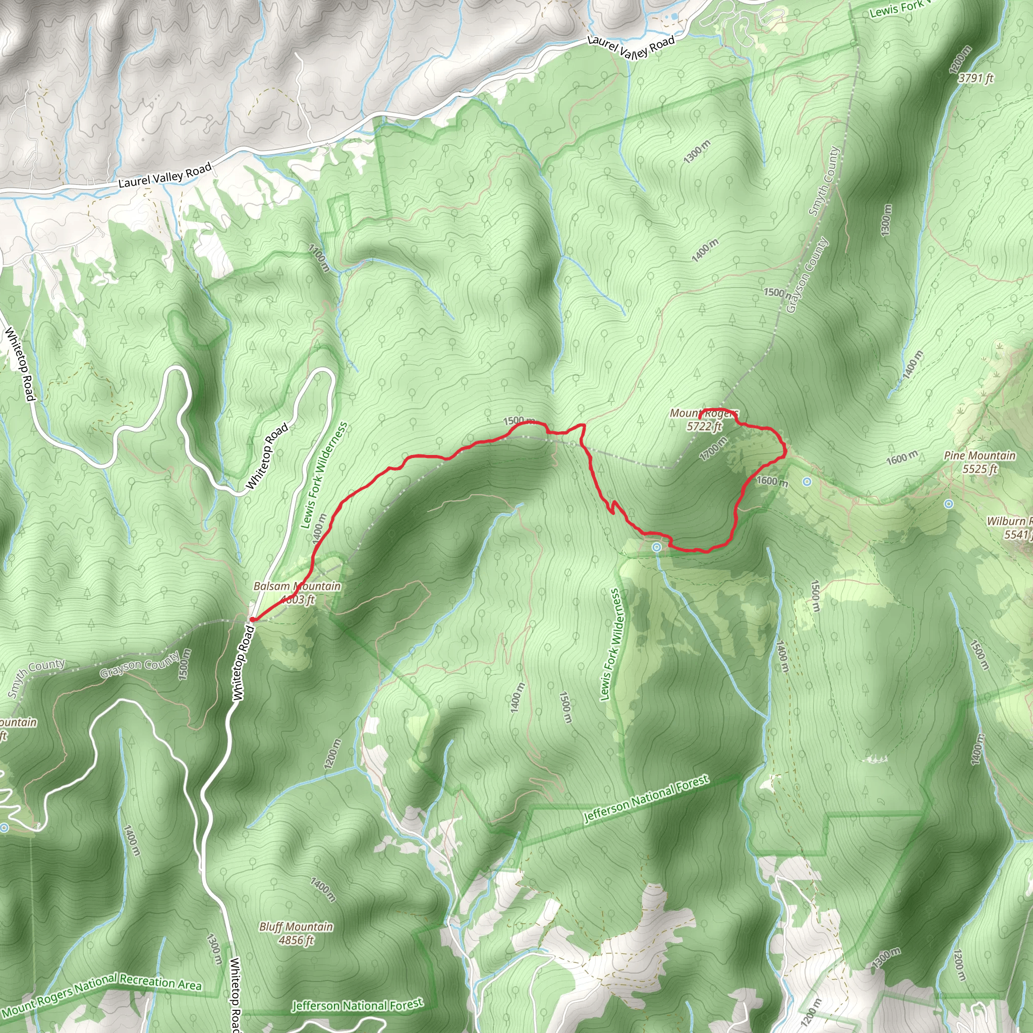 Mount Rogers via Appalachian Trail mobile static map