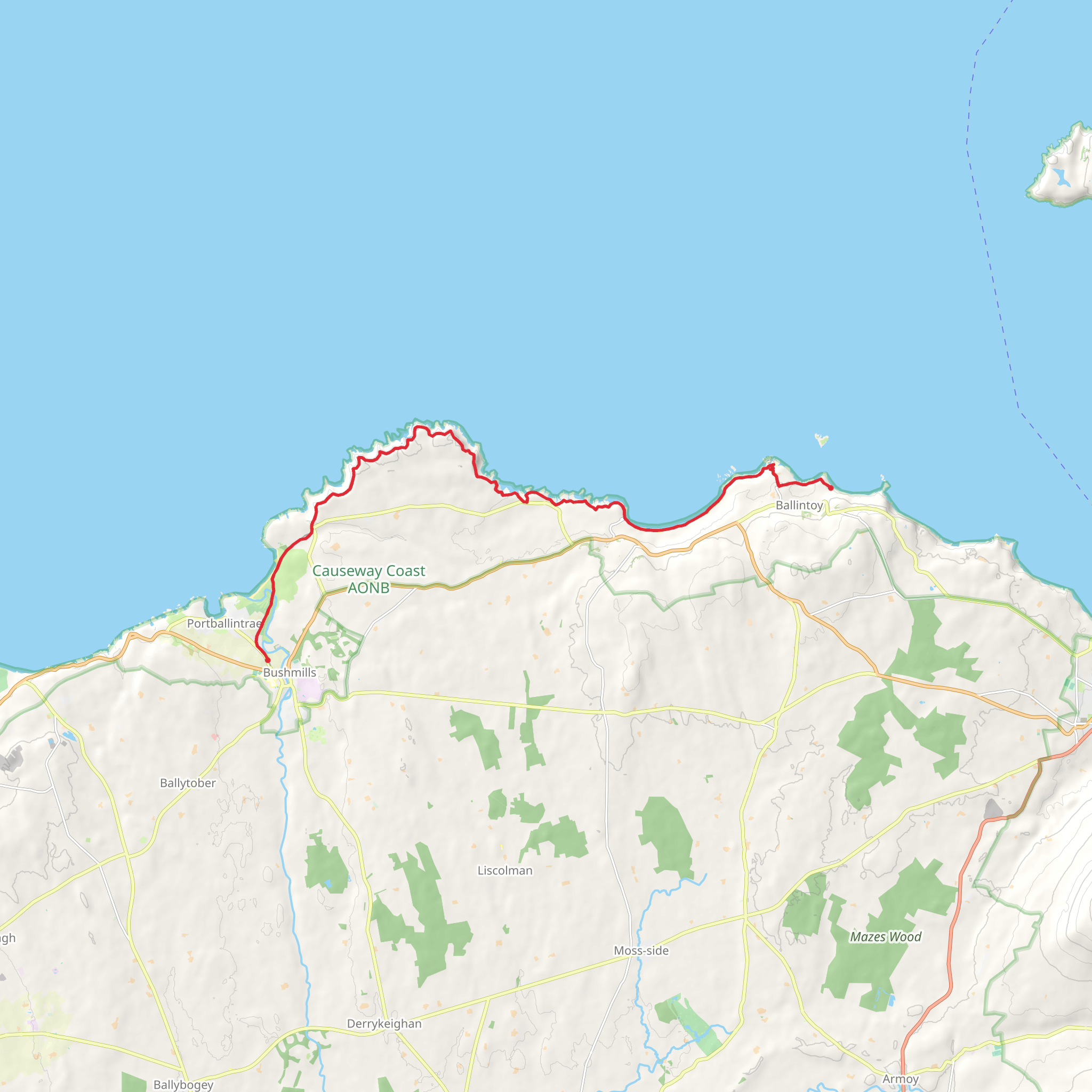 Ballintoy to Bushmills mobile static map