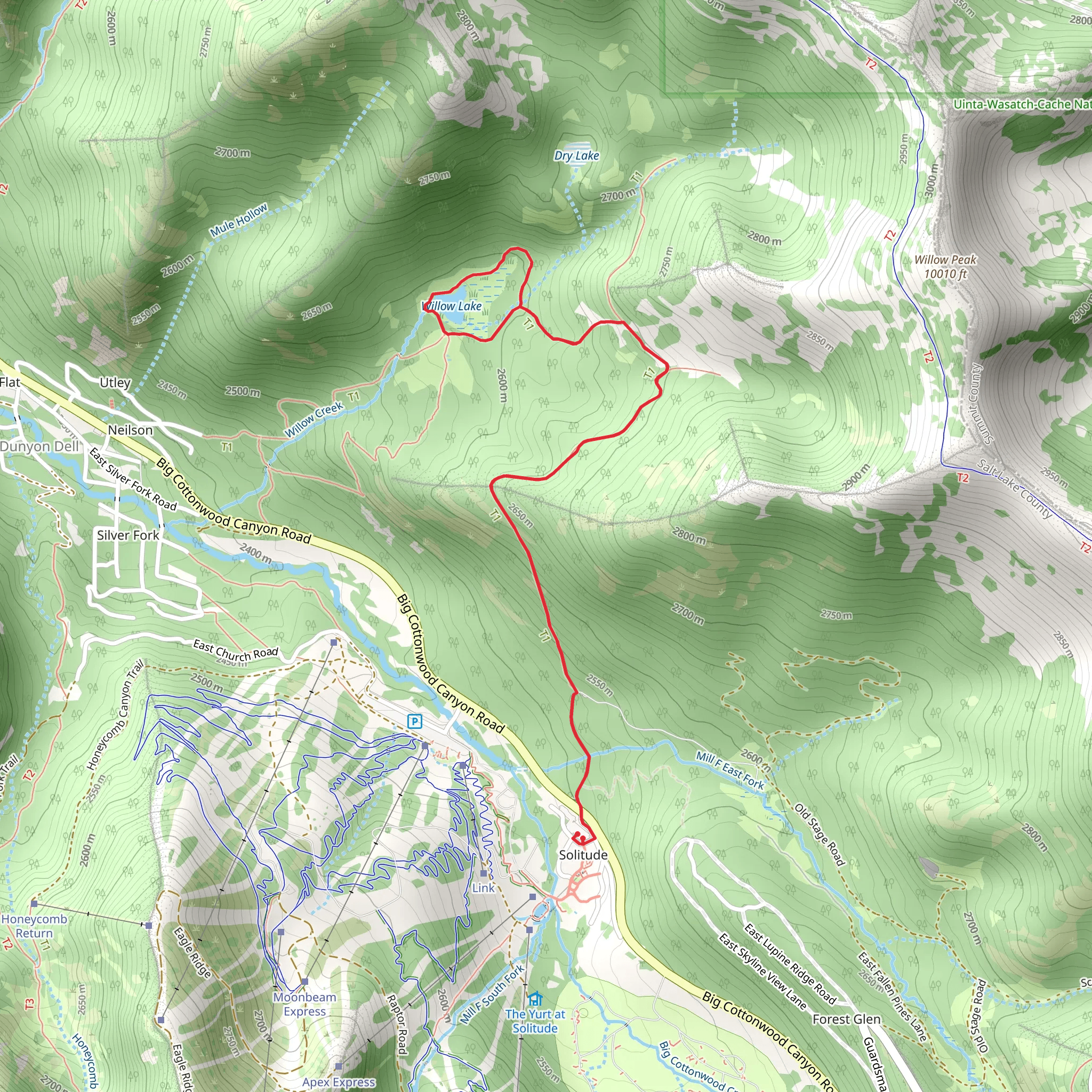 Willow Heights and Willow Lake loop Trail mobile static map