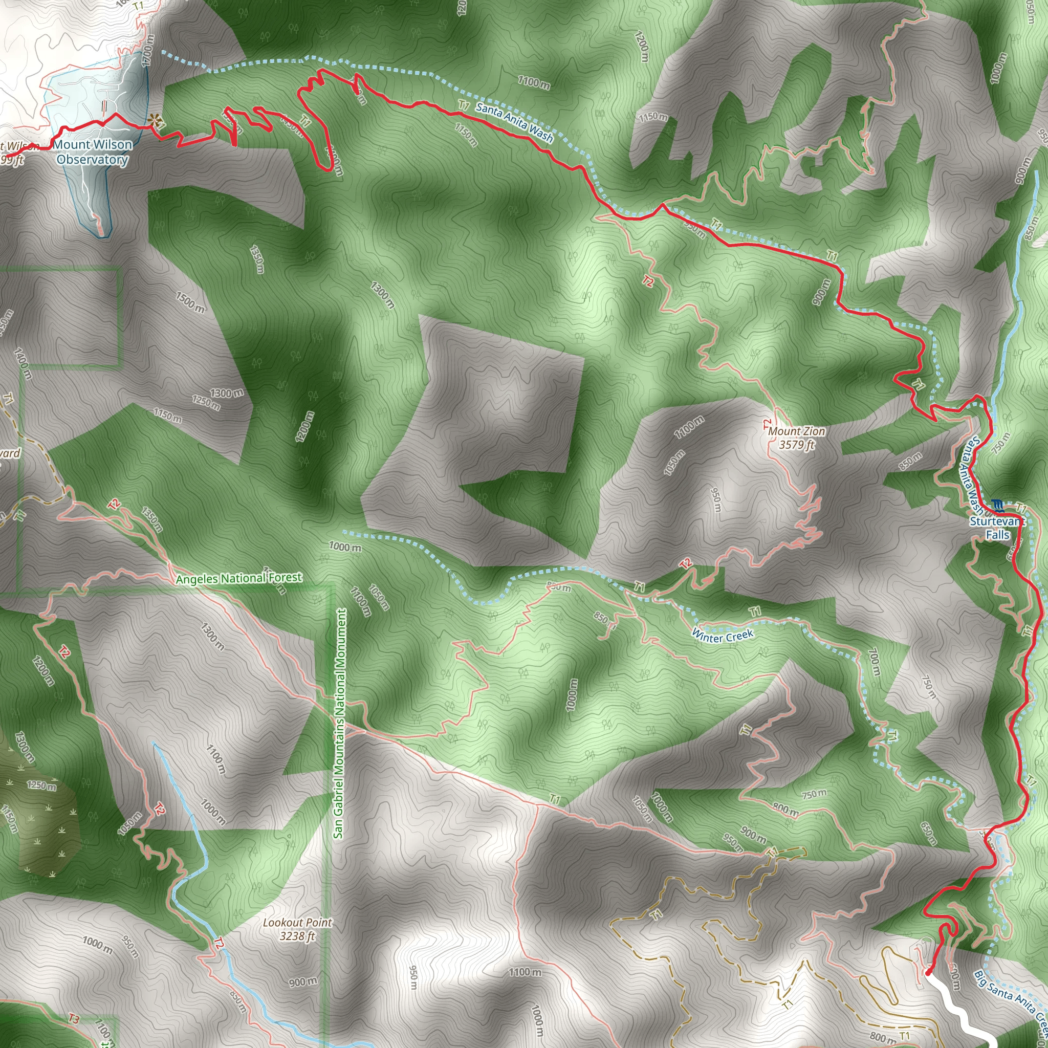 Mount Wilson via Sturtevant Trail mobile static map