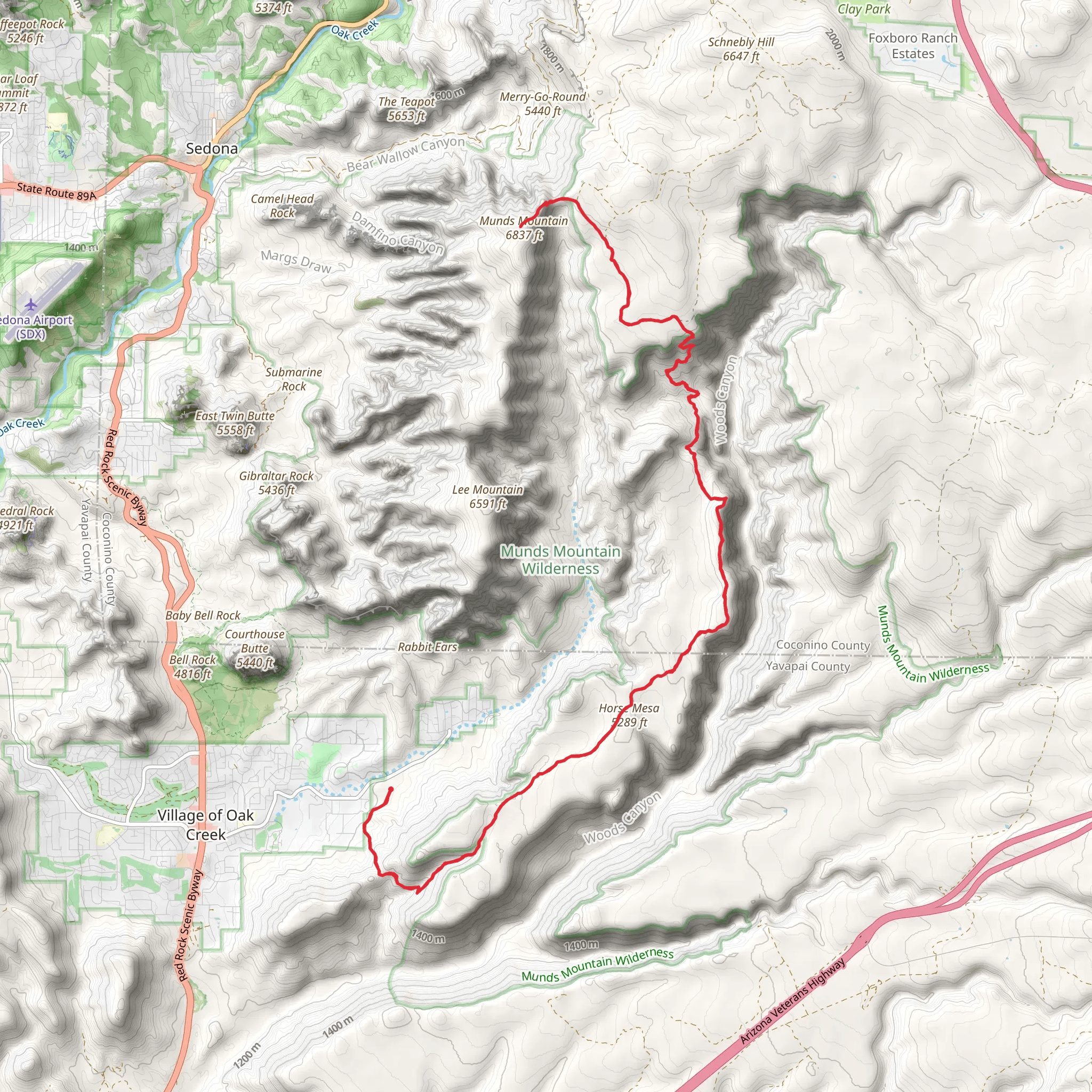 Horse Mesa and Munds Mountain via Hot Loop mobile static map
