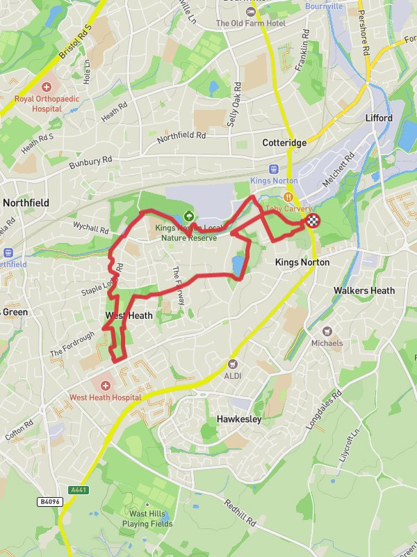 King Norton Park and West Heath Park Loop mobile static map