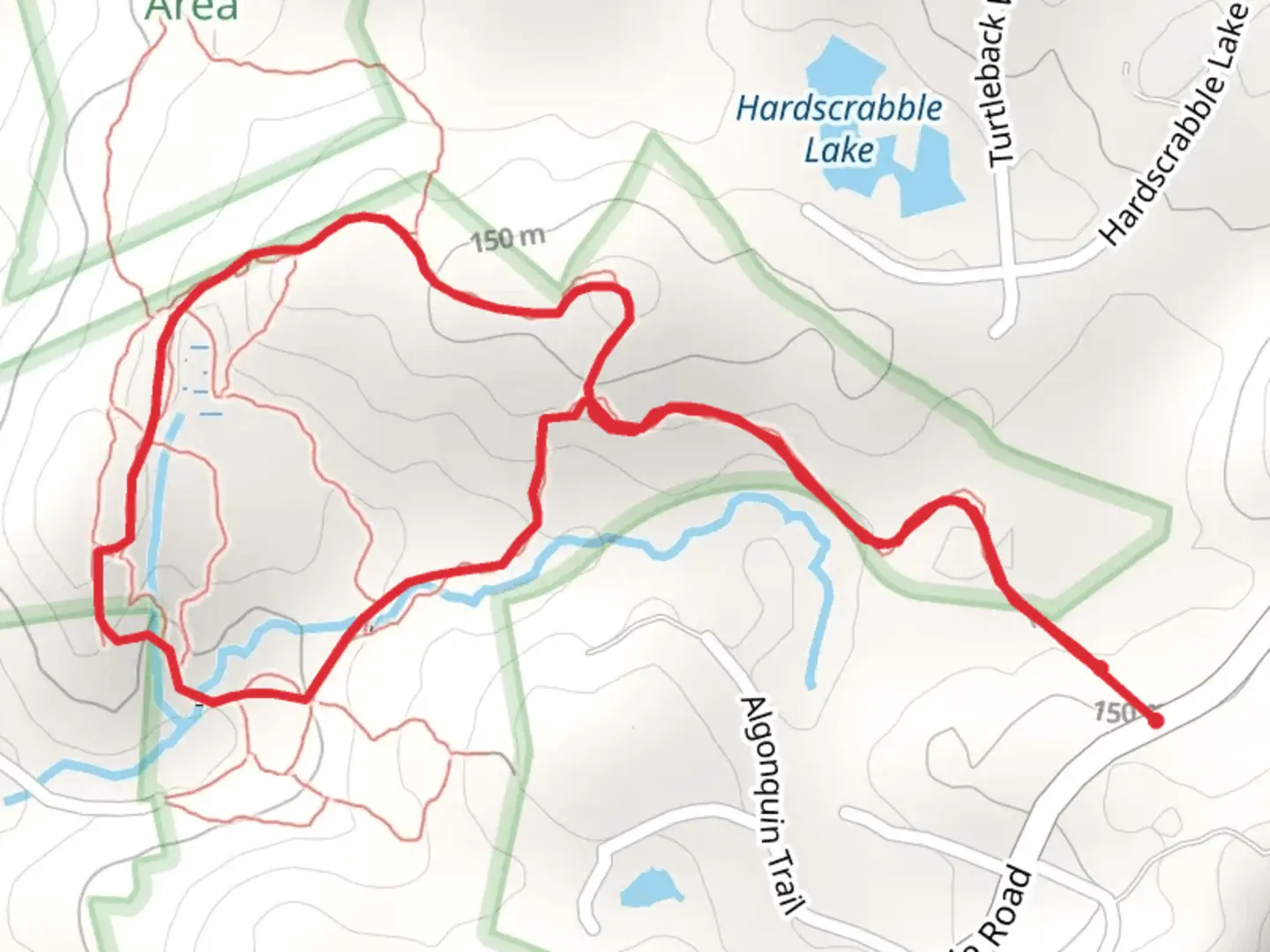 An image depicting the trail Hardscrabble Wilderness Area Loop from Hardscrabble Road and its surrounding area.