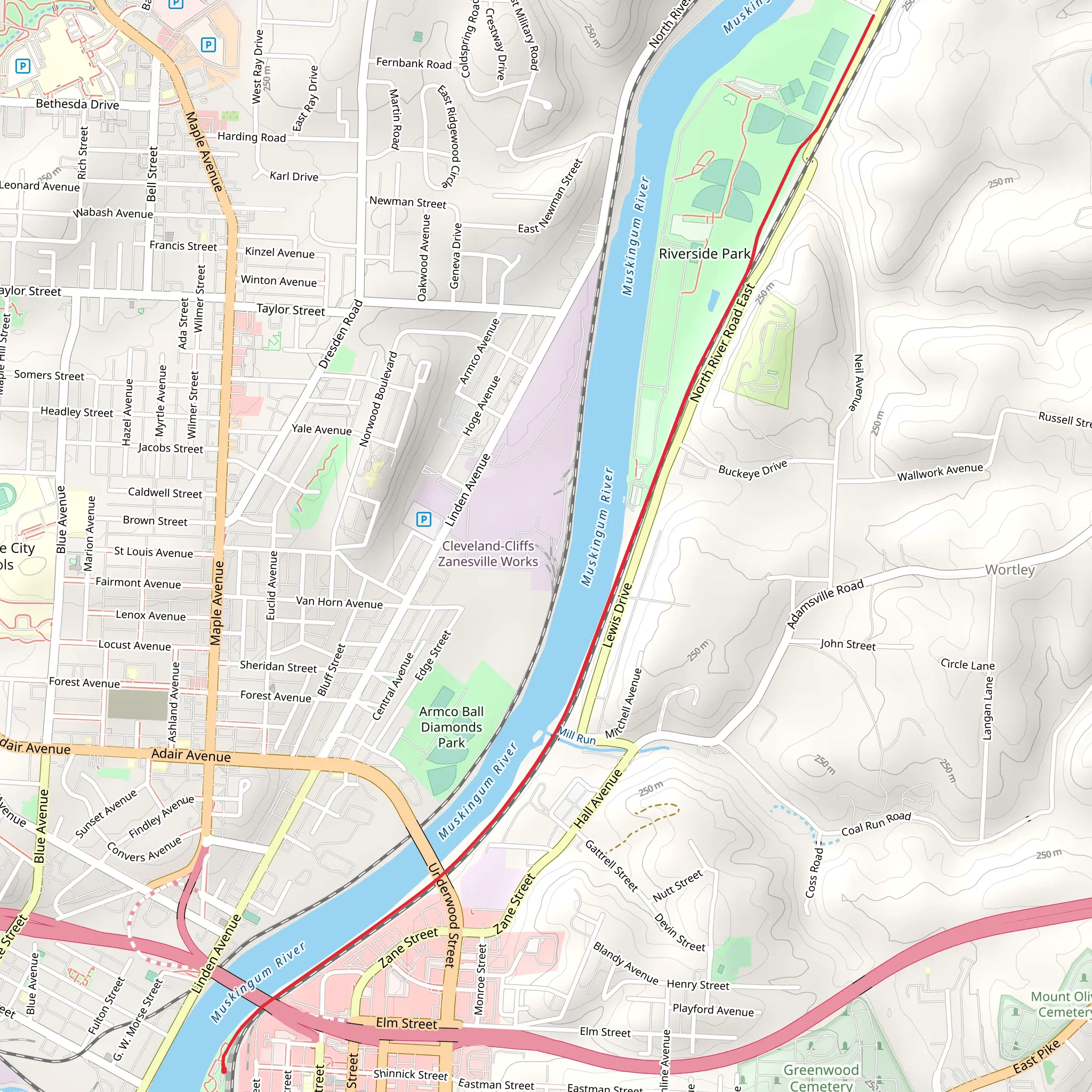 Zane's Landing Trail - Zanesville mobile static map
