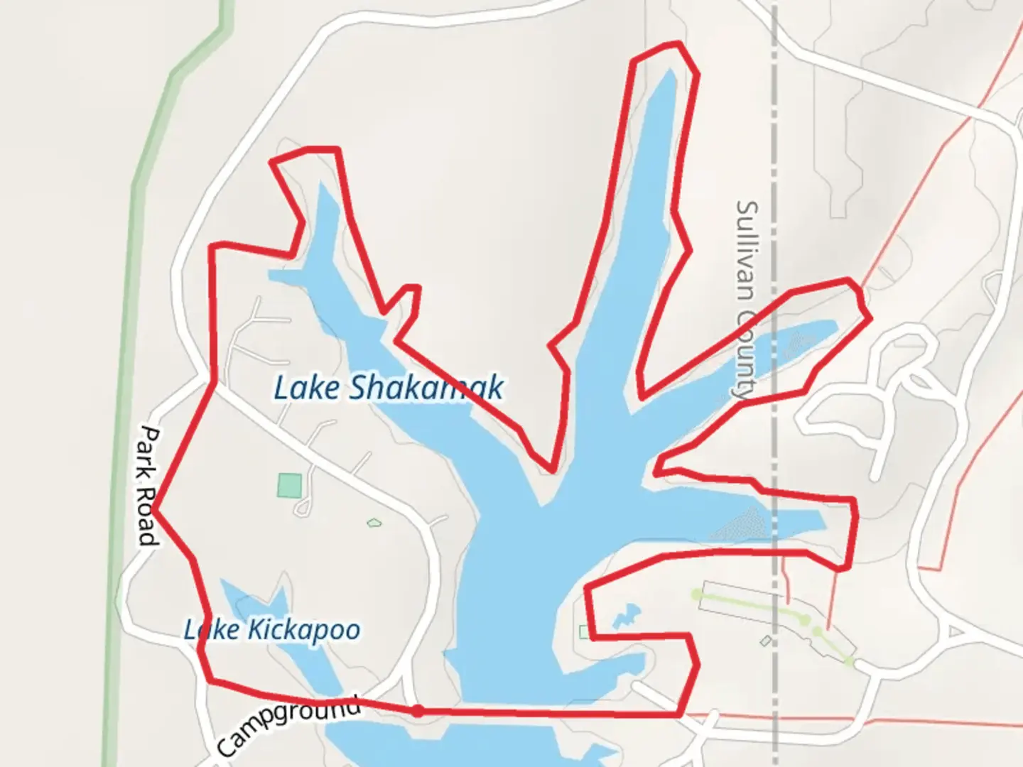 An image depicting the trail Shakamak and Kickapoo Lake Loop and its surrounding area.