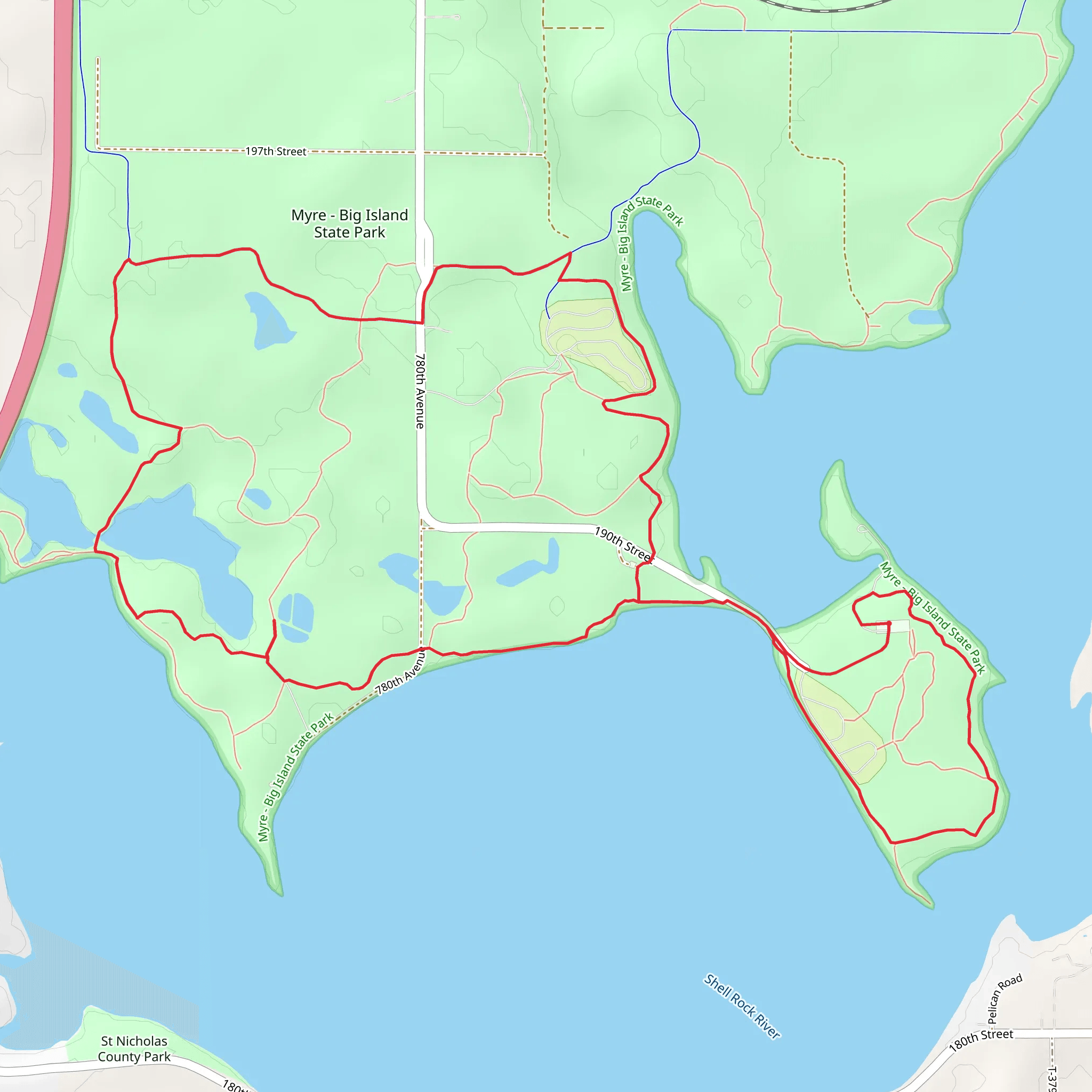 Big Island Trail and Blazing Star State Loop Trail mobile static map