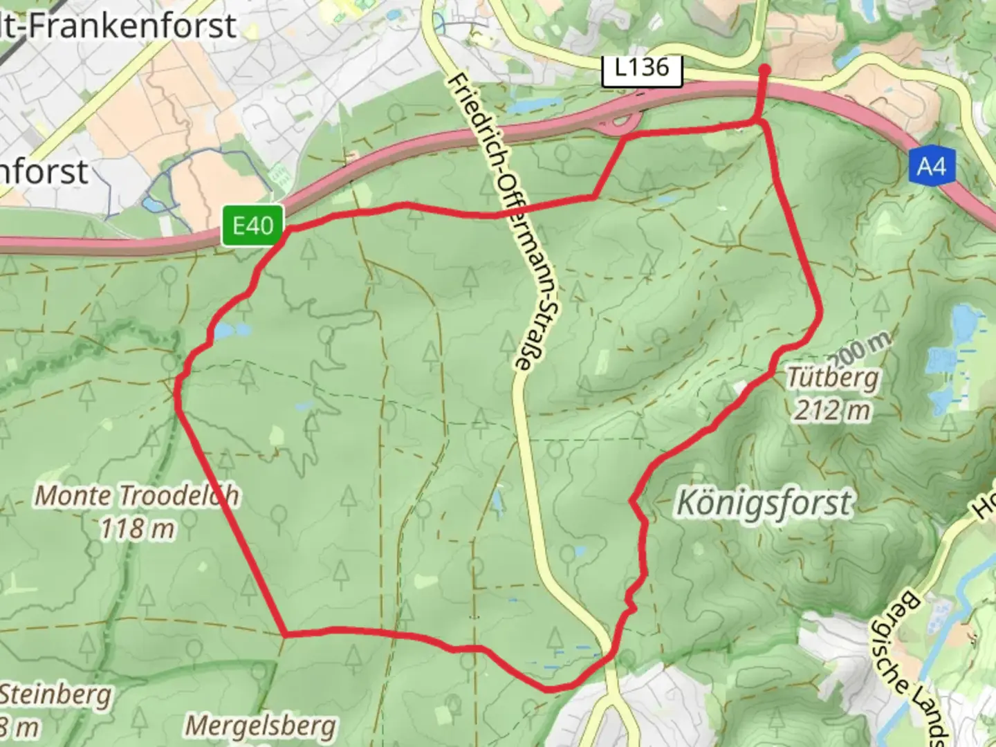An image depicting the trail Königsforster Straße Loop and its surrounding area.