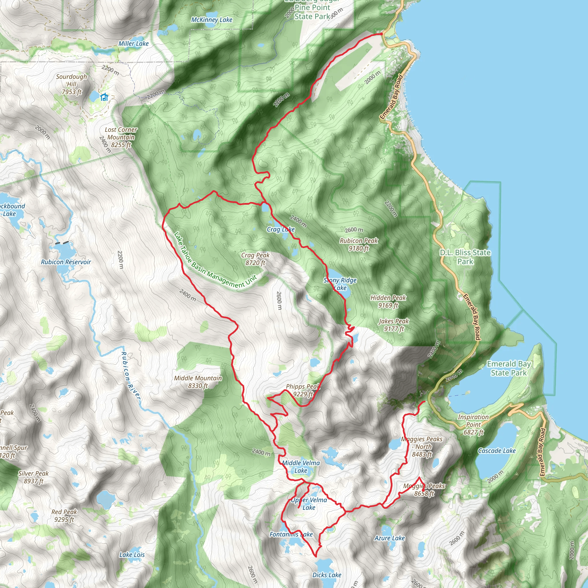 Meeks Bay to Emerald Bay mobile static map