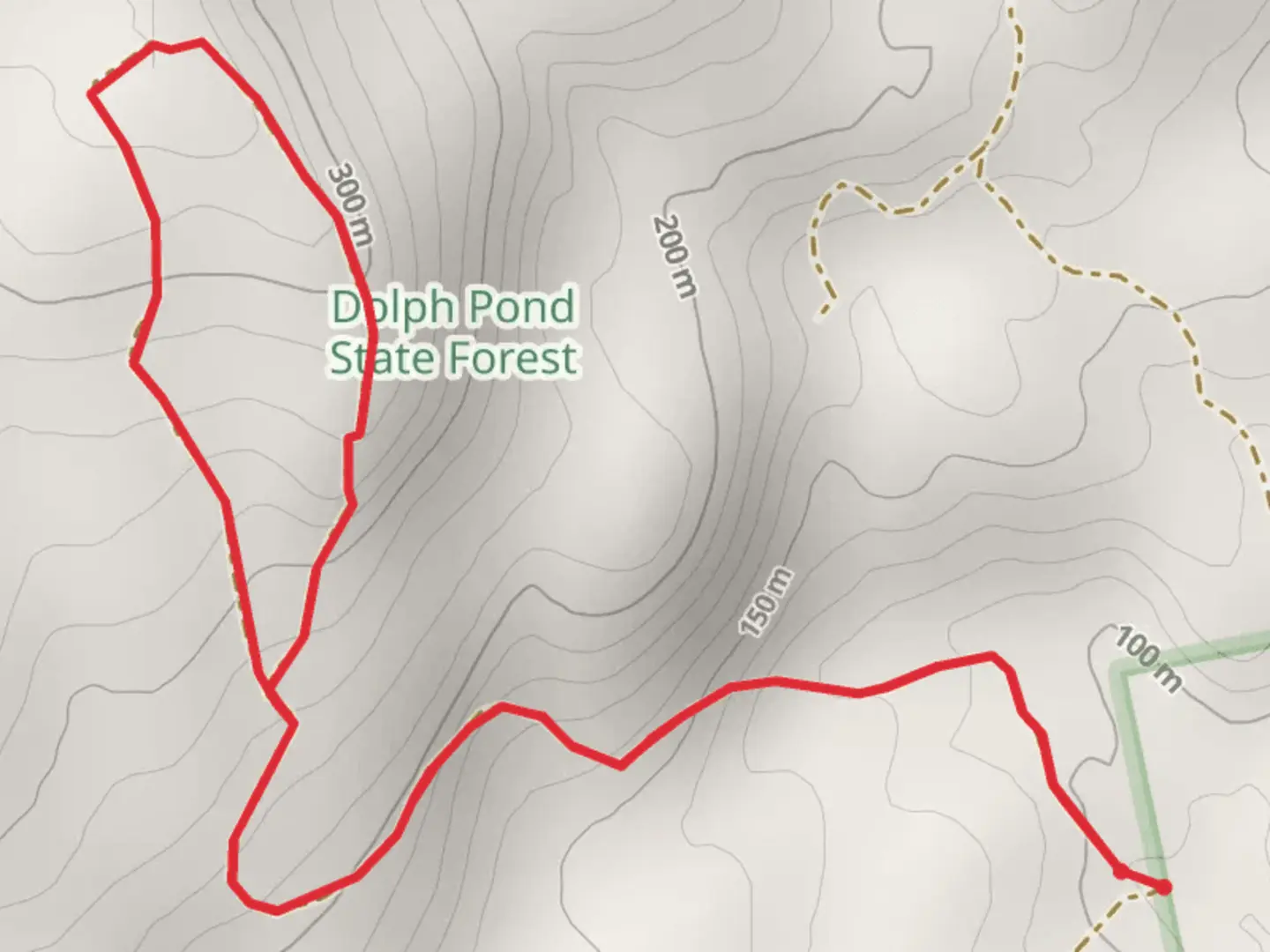 An image depicting the trail Dolph Pond State Forest Loop and its surrounding area.