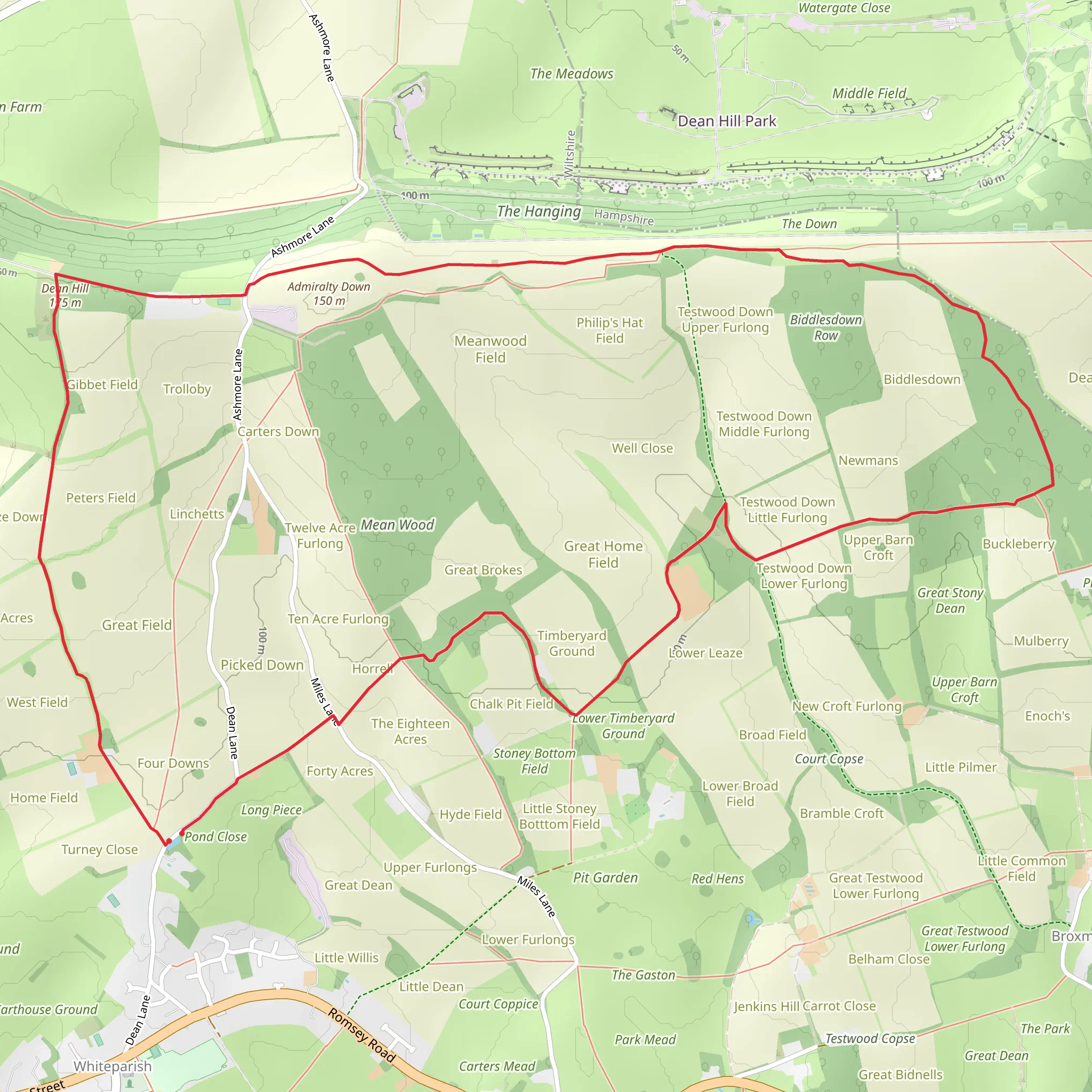 Gatmore Copse, Biddlesdown Row and Dean Hill Loop mobile static map