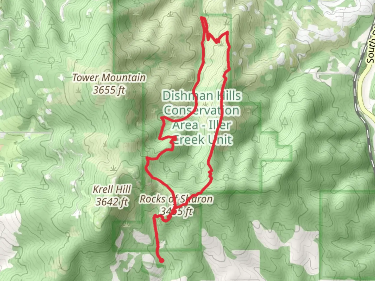 An image depicting the trail Iller Creek and Rocks of Sharon Loop Trail and its surrounding area.