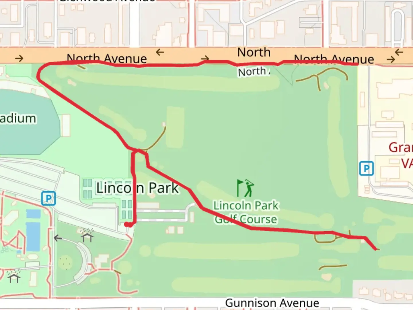 An image depicting the trail Lincoln Park Walk and its surrounding area.