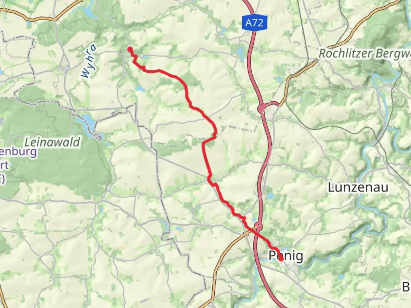 An image depicting the trail Kohren Sahlis to Penig Walk and its surrounding area.