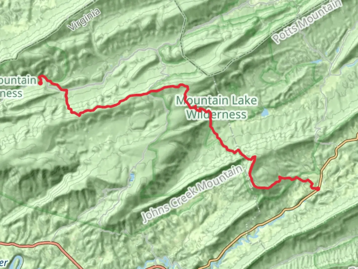 An image depicting the trail Appalachian Trail from Prices Turnpike and Cumberland Gap Road and its surrounding area.