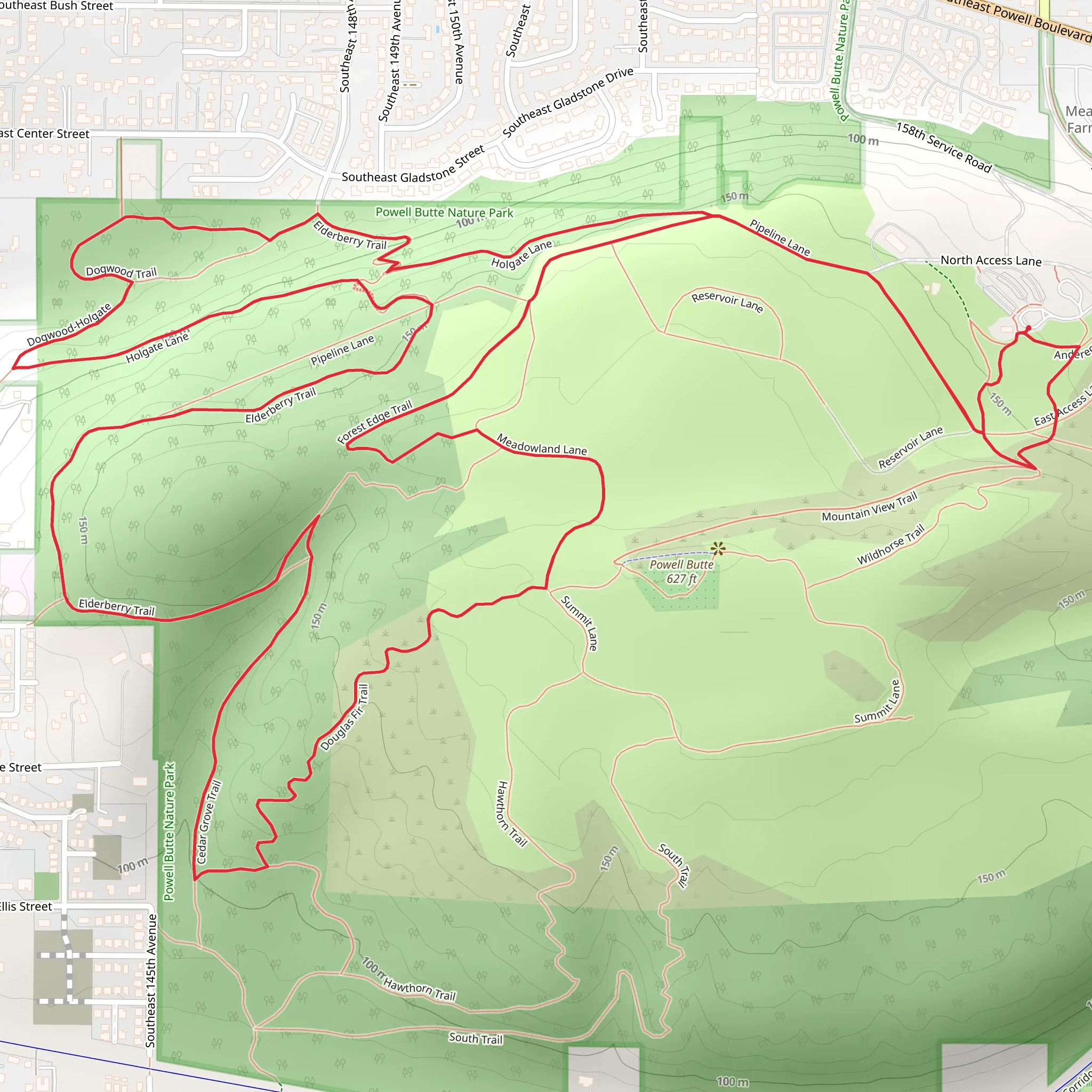 Pipeline Lane, Elderberry and Meadowland Lane Loop Trail mobile static map