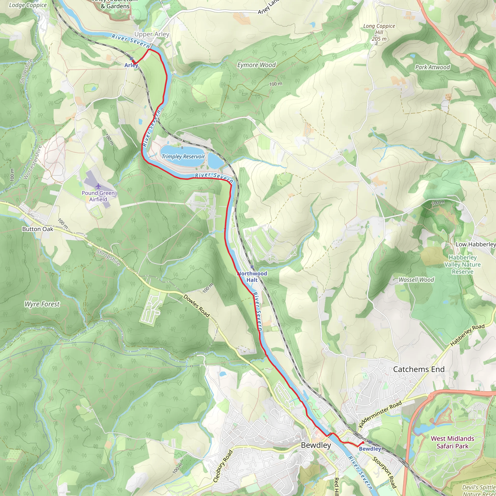 Highley to Bewdley along the River Severn mobile static map
