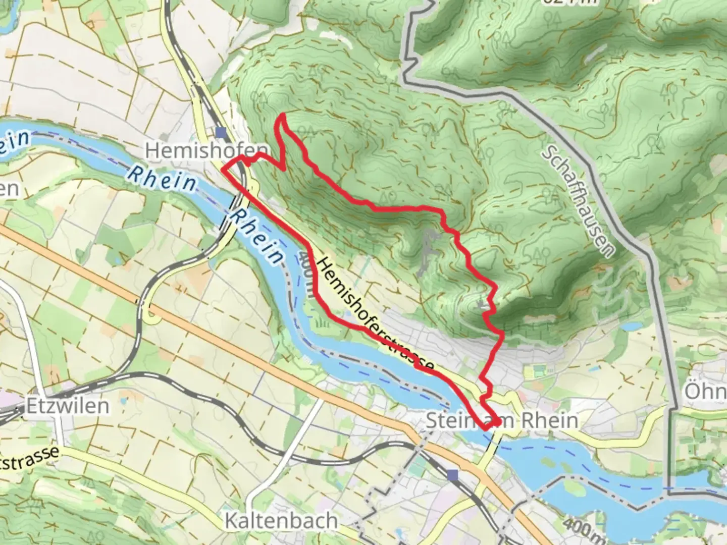 An image depicting the trail Stein am Rhein - Hohenklingen Castle and its surrounding area.