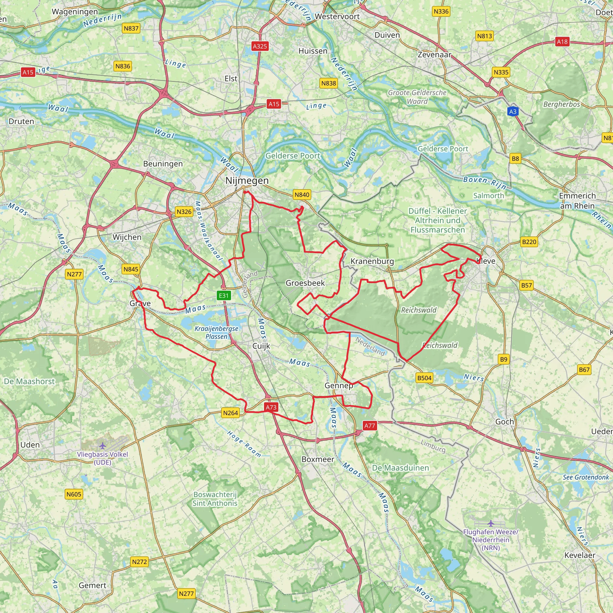 Heumensoord, Ossenbroek, Reichswald and Sterrenberg Loop mobile static map