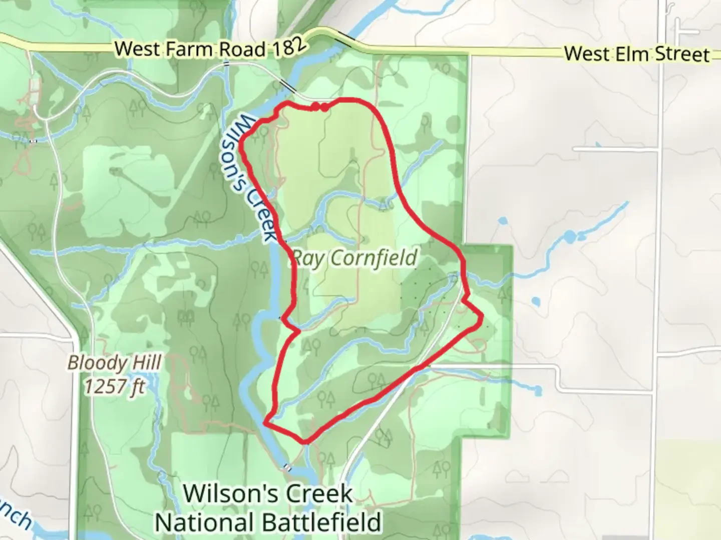 An image depicting the trail Gibson's Mill Trail Extension and Historic route of Wire Road Loop and its surrounding area.