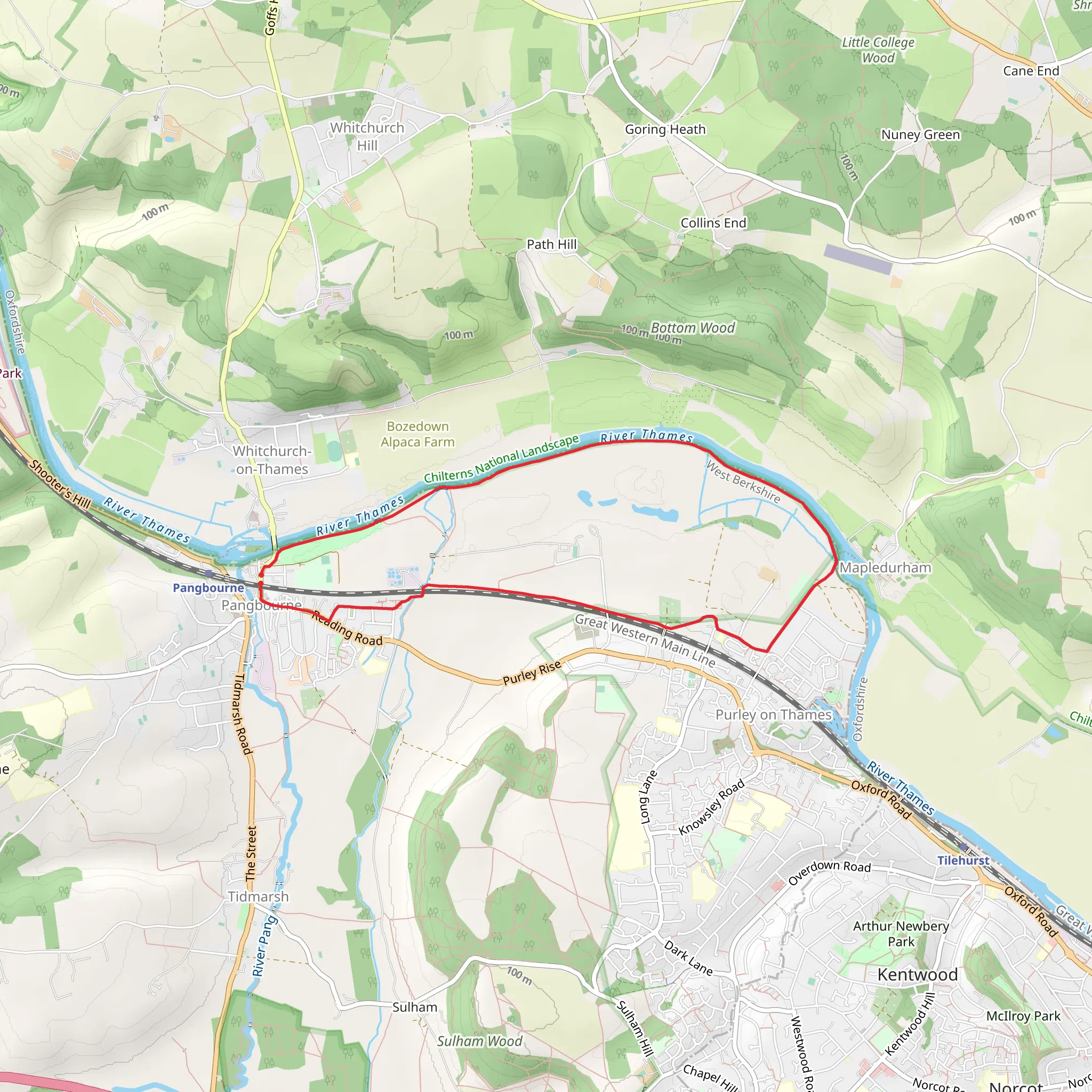 Pangbourne Meadows via Thames Path mobile static map