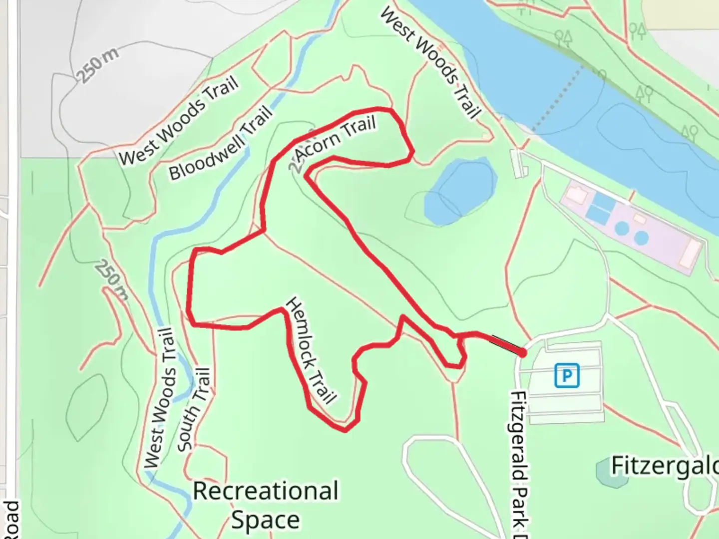 An image depicting the trail Acorn and Hemlock Loop Trail and its surrounding area.