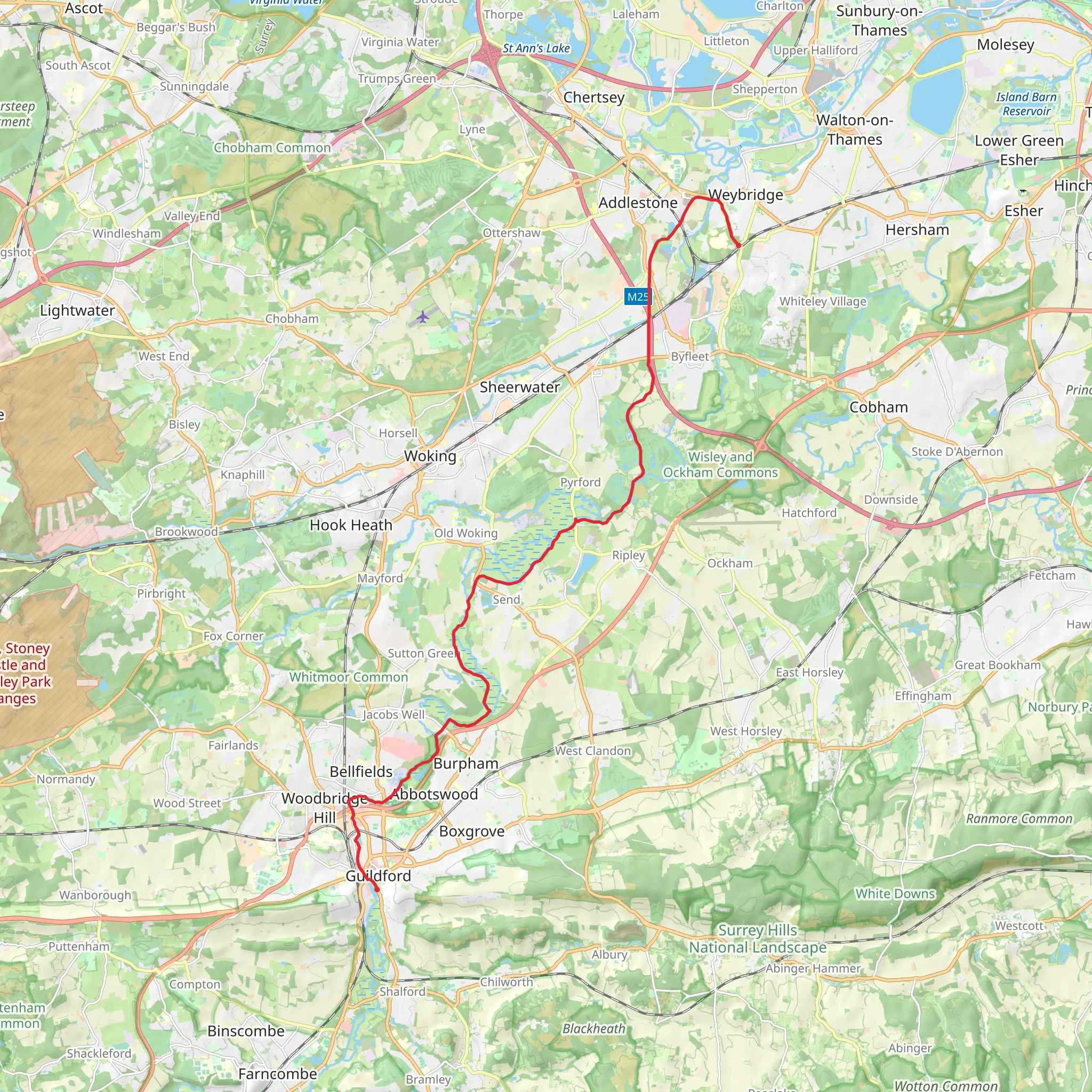 Weybridge to Guildford Walk mobile static map