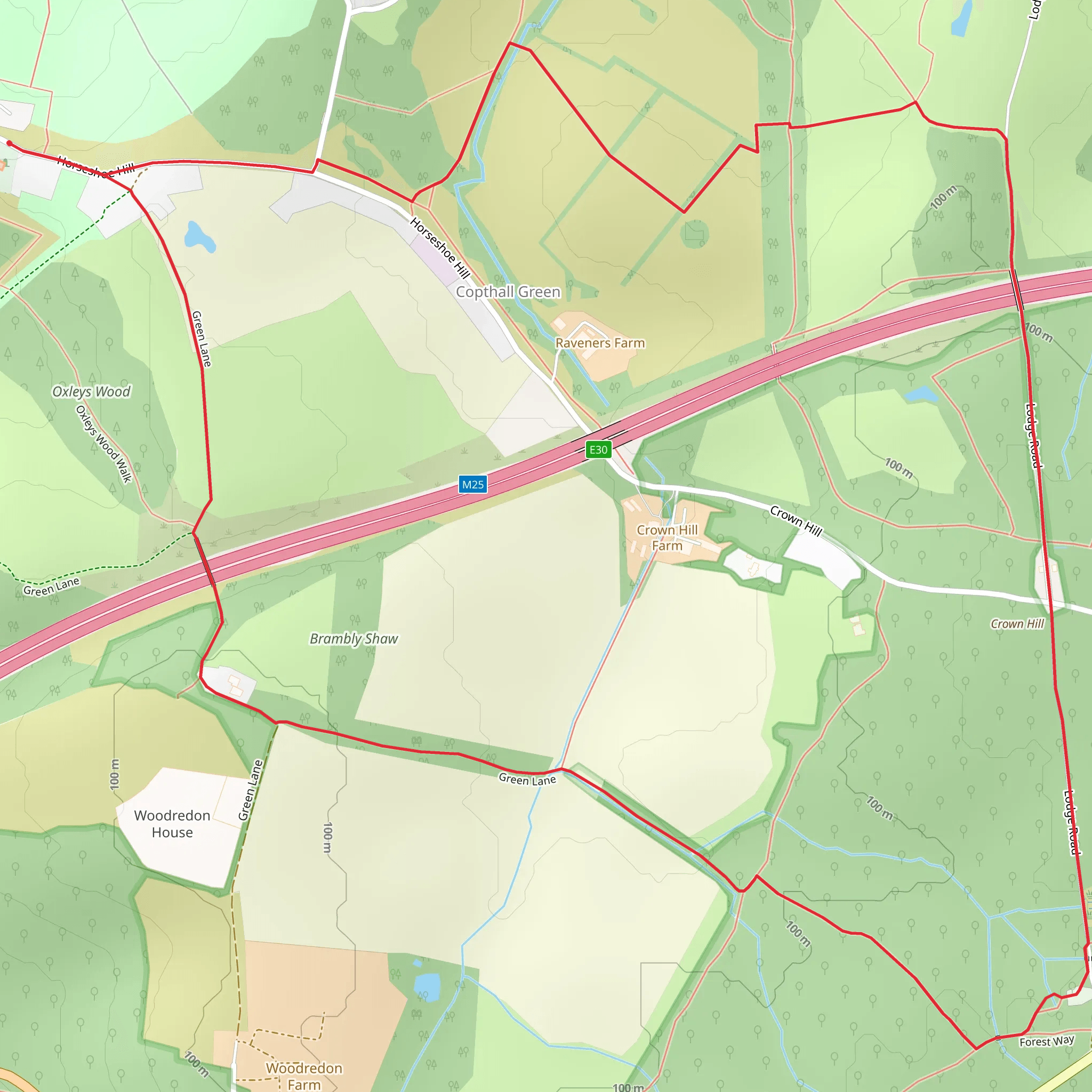 Brambly Shaw and Copthall Green Loop mobile static map