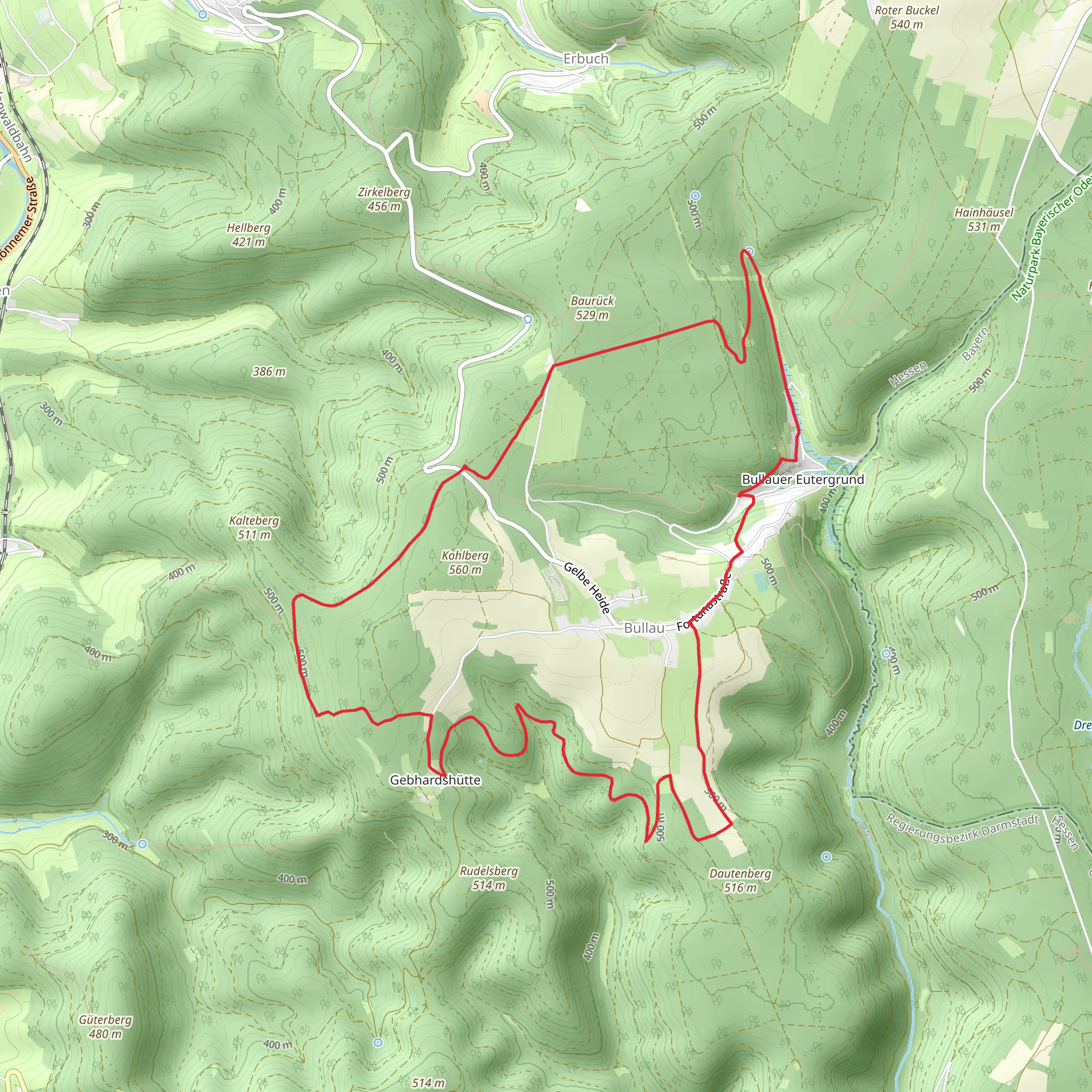 Rundwanderweg Bullau and Nibelungensteig mobile static map
