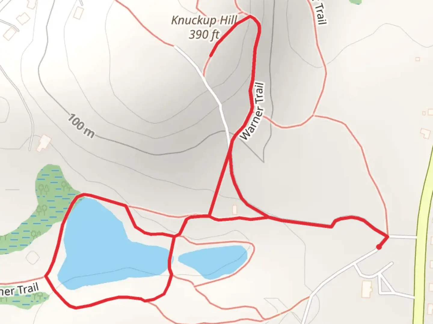 An image depicting the trail Knuckup Hill and Warner Trail Loop and its surrounding area.