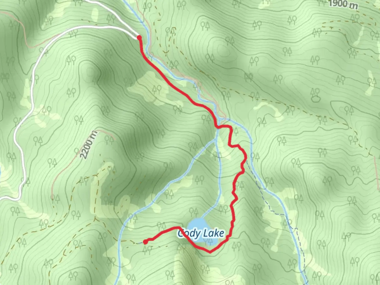 An image depicting the trail Cody Lake Trail and its surrounding area.
