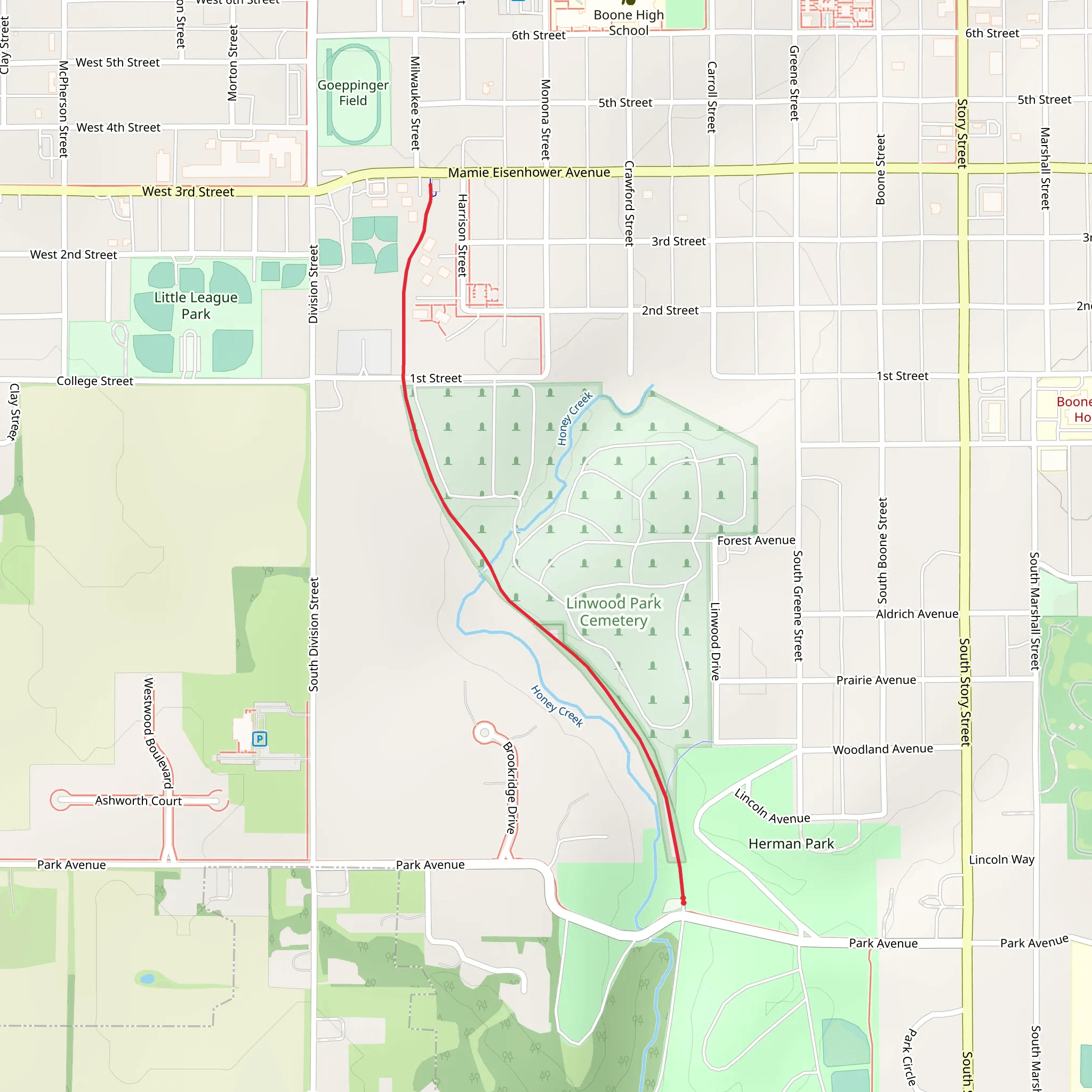 Honey Creek and Herman Park mobile static map