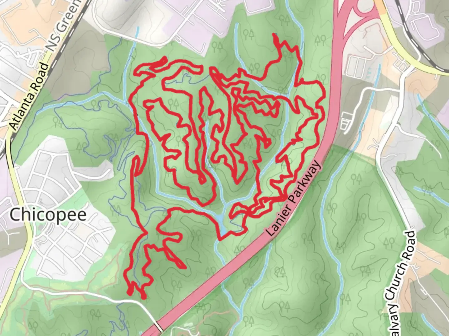 An image depicting the trail Tortoise, White Tail and Flying Squirrel Loop and its surrounding area.
