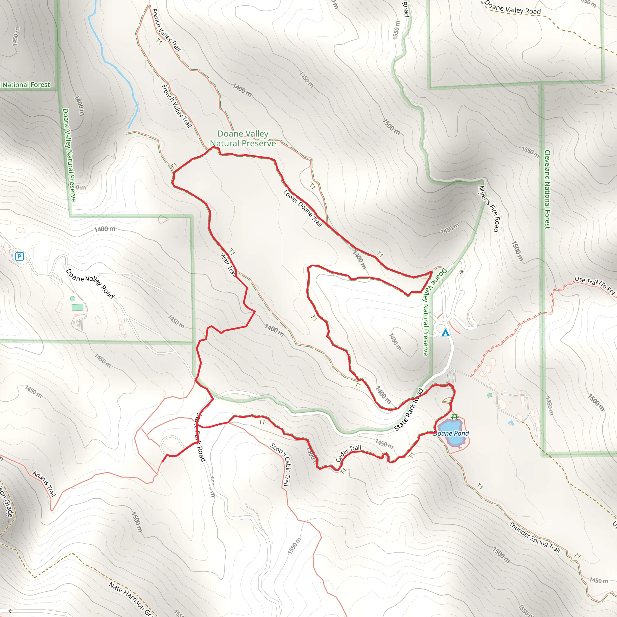 Cedar, Scott's Cabin and Doane Valley Nature Loop Trail mobile static map