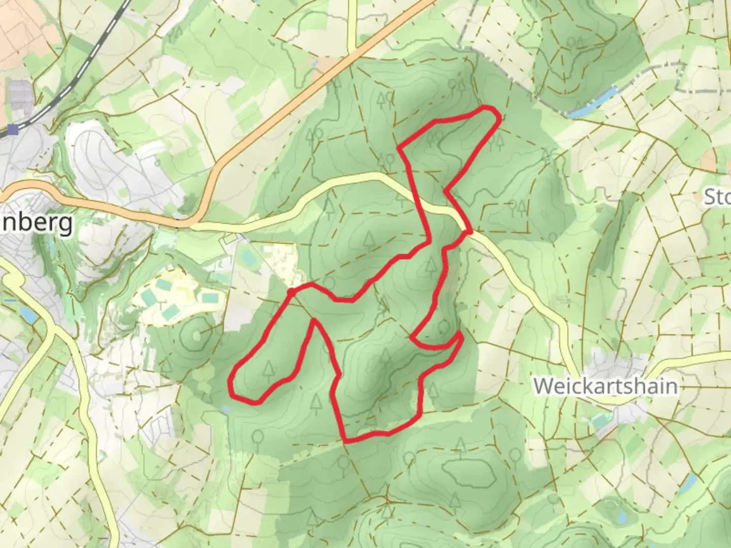 An image depicting the trail Bobenhauser Kopf Loop and its surrounding area.
