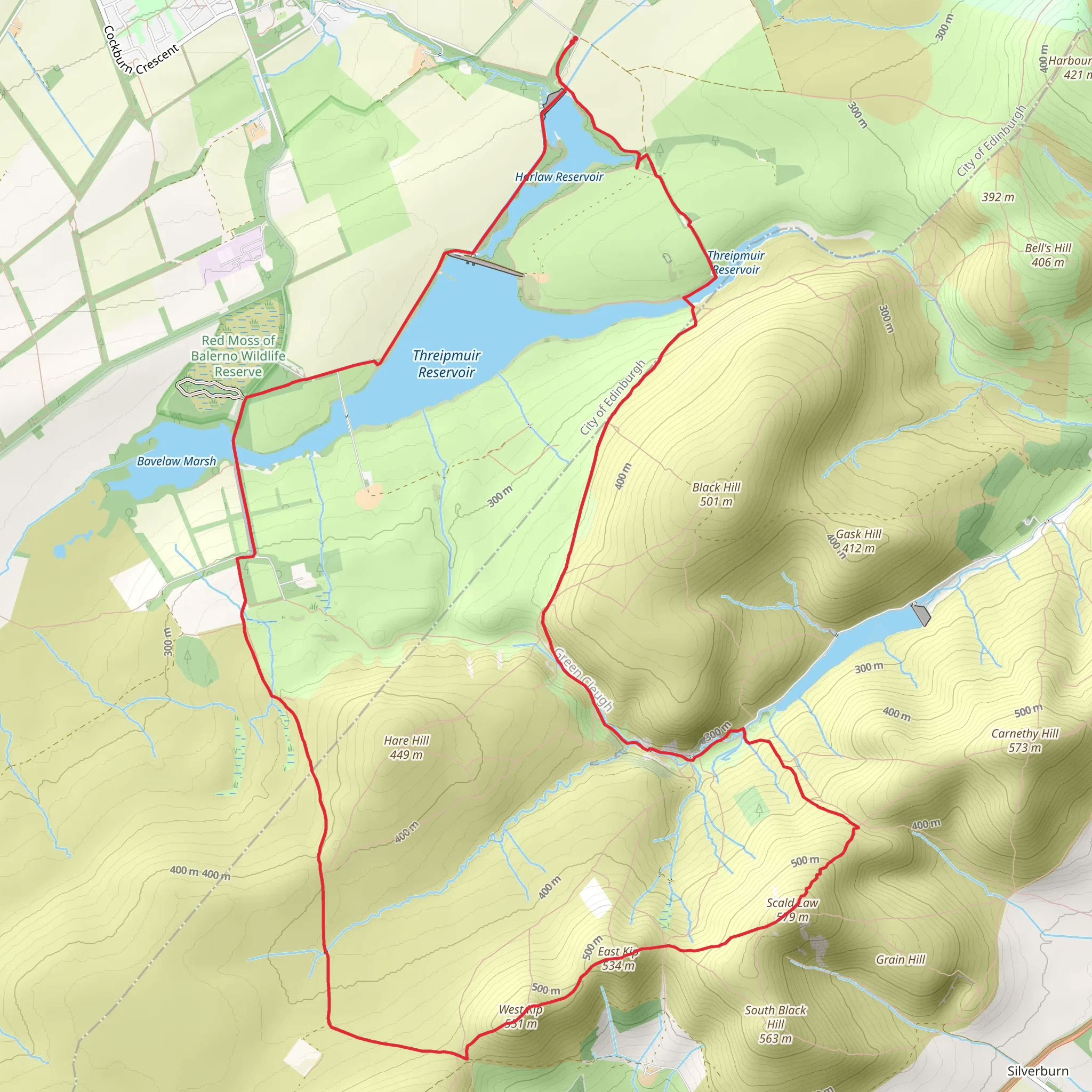 Carnethy Hill - Black Hill and Caerketton Hill from Flotterstone mobile static map