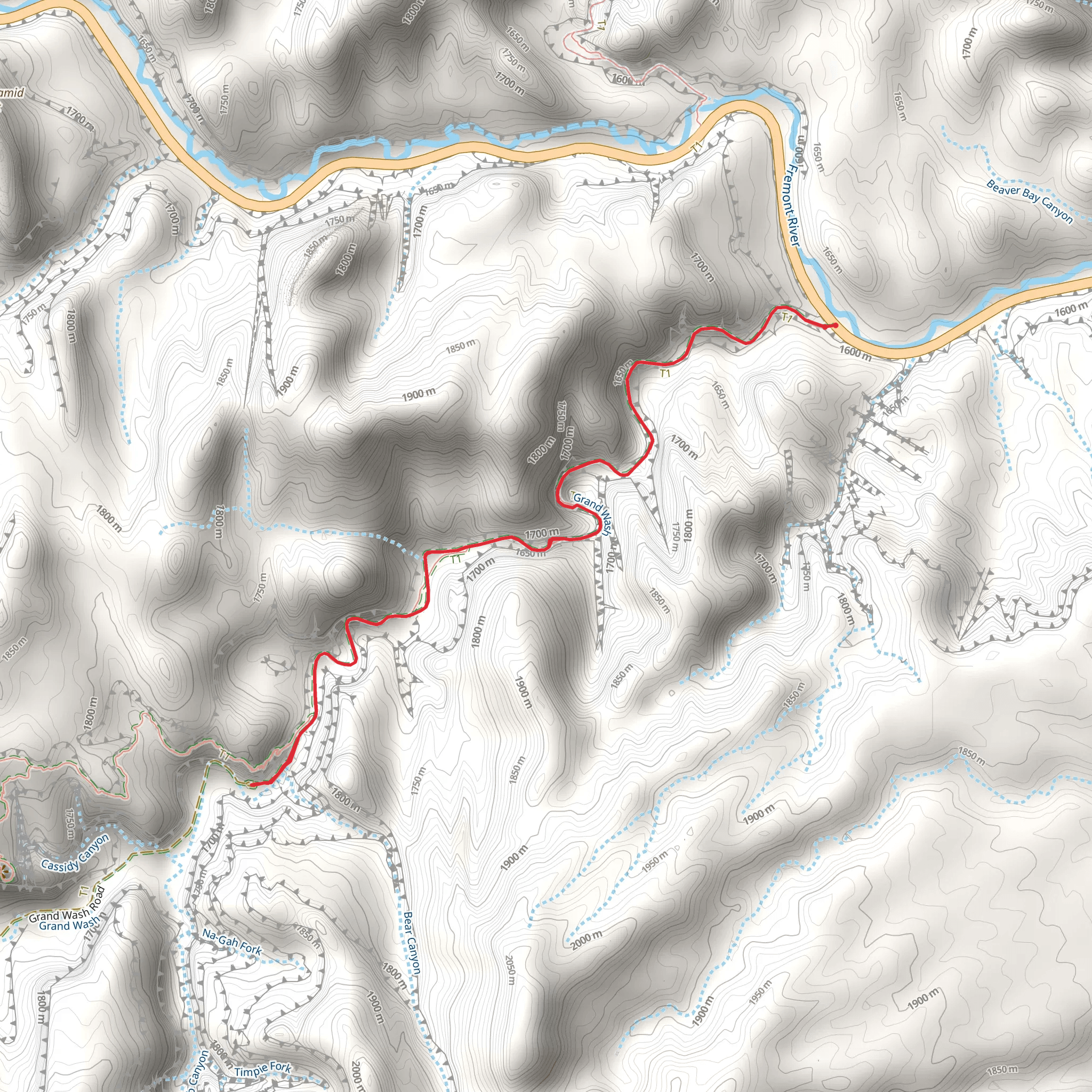 Grand Wash Trail via Northeast Trailhead mobile static map