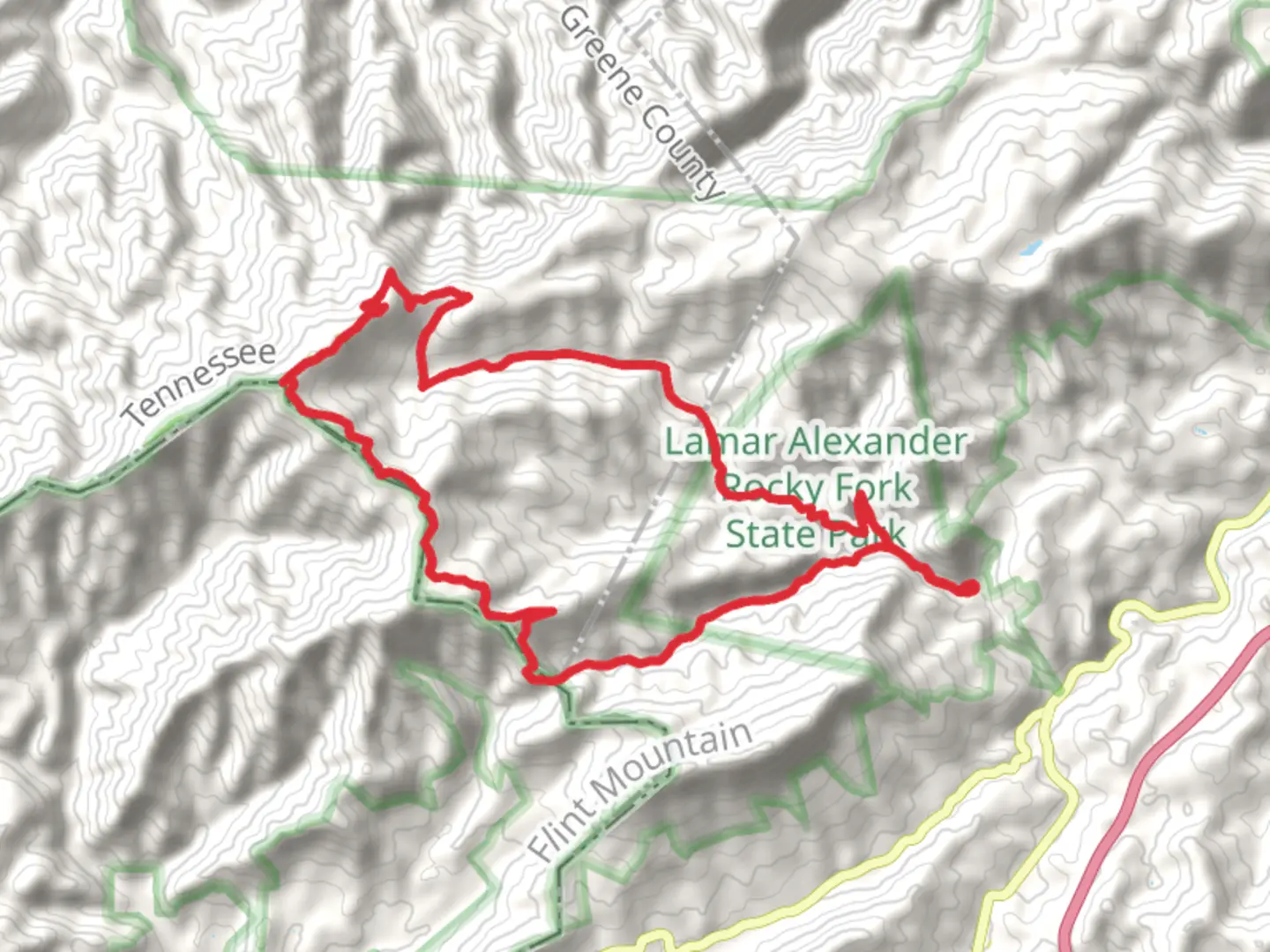 An image depicting the trail Headwaters, Buzzard Roost, Big Butt and Flint Creek Loop Trail and its surrounding area.