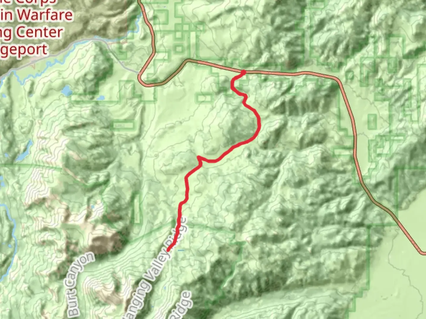 An image depicting the trail Molybdenite Cutoff via Long Valley Creek Trail and its surrounding area.