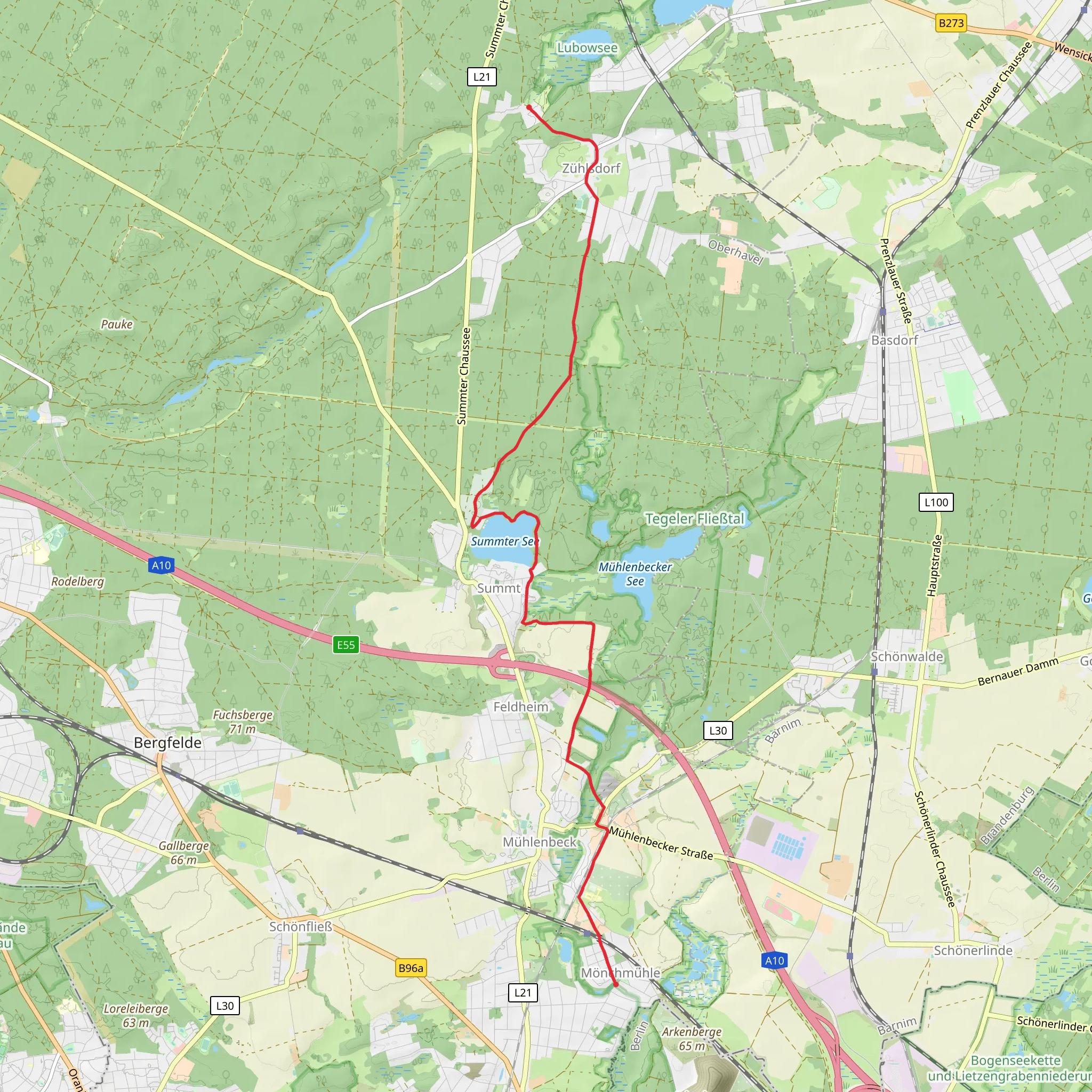 Zuehlsdorfer Muehle to Moenchmuehle via Muehlen Wanderweg mobile static map