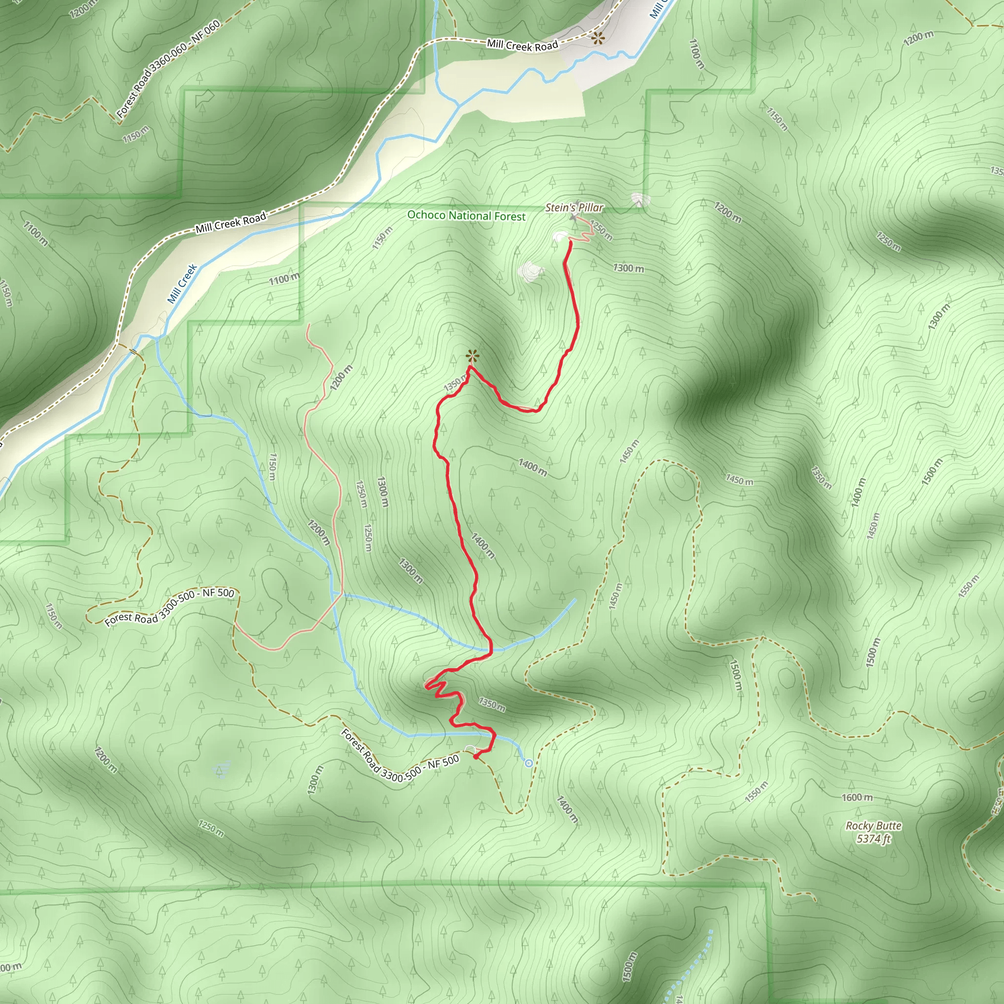 Steins Pillar Trail mobile static map