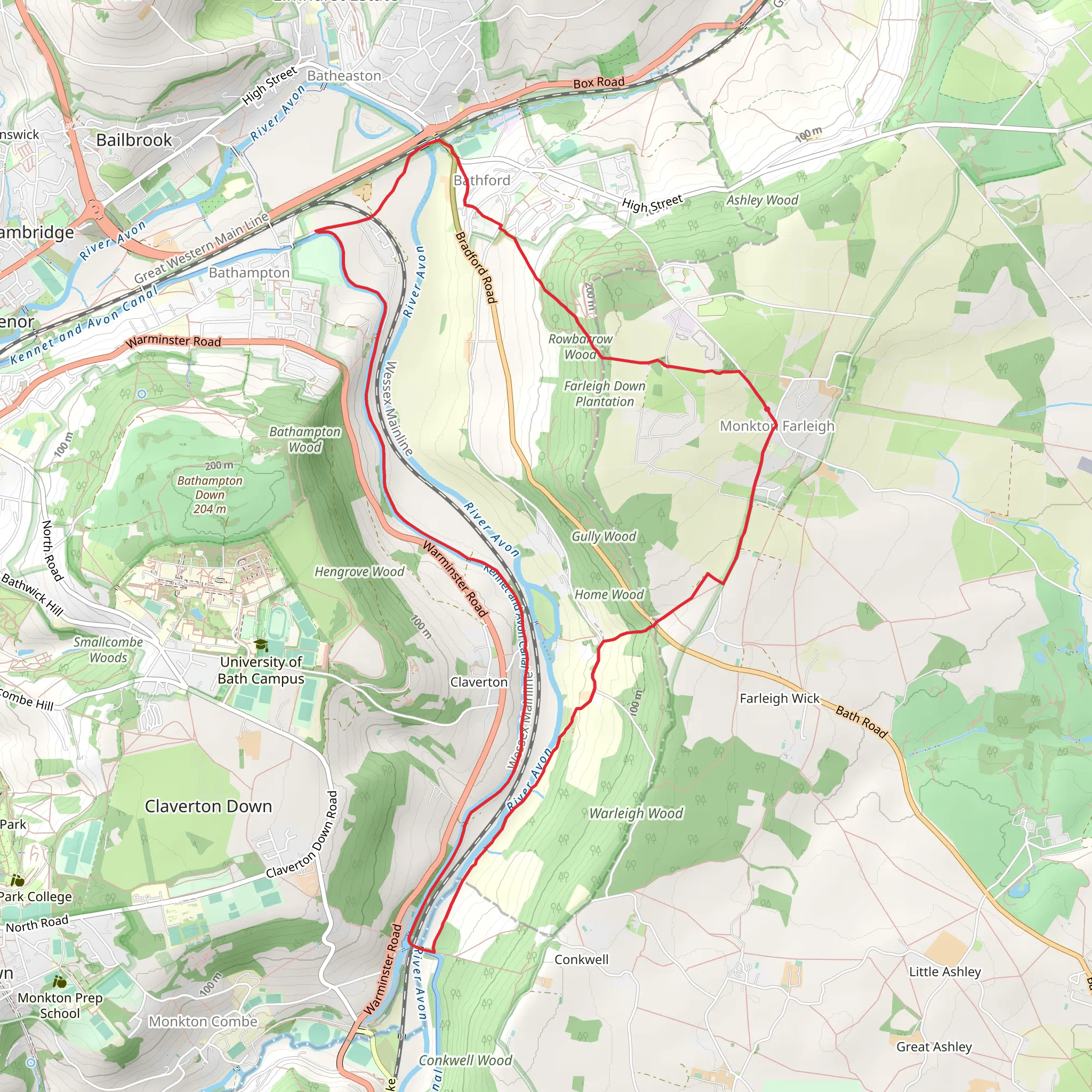 Monkton Farleigh Loop via River Avon mobile static map