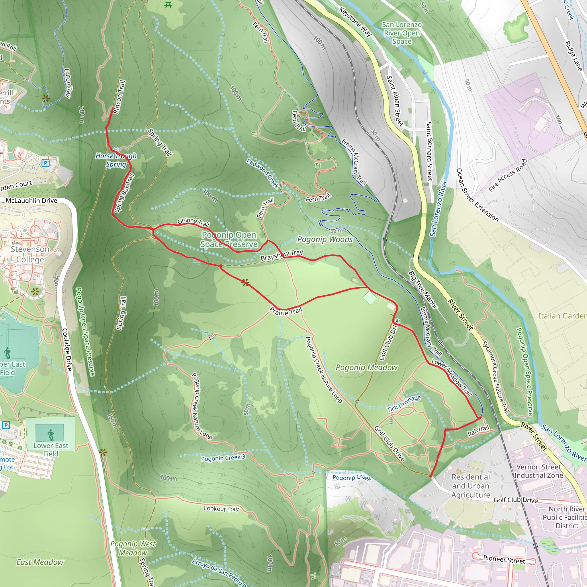 Lower Meadow, Ohlone and Brayshaw Loop Trail mobile static map
