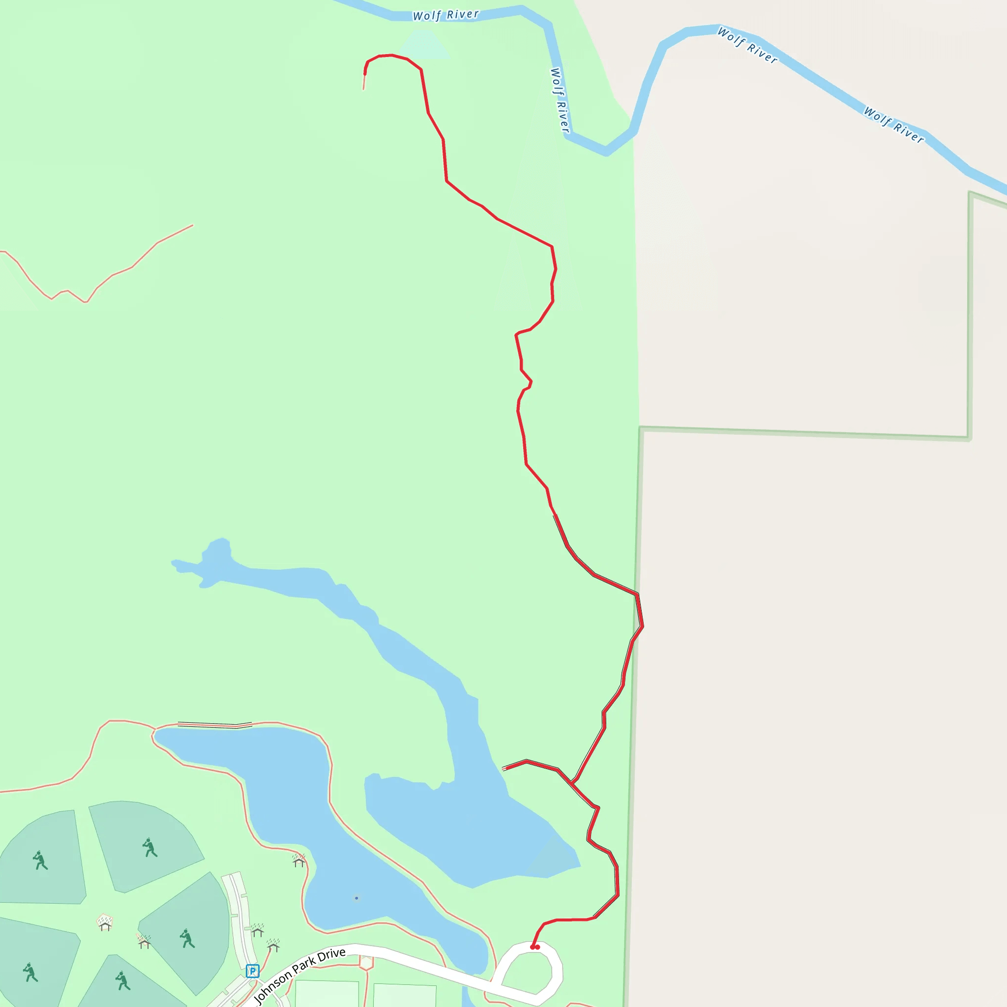 Johnson Park to Wolf River mobile static map