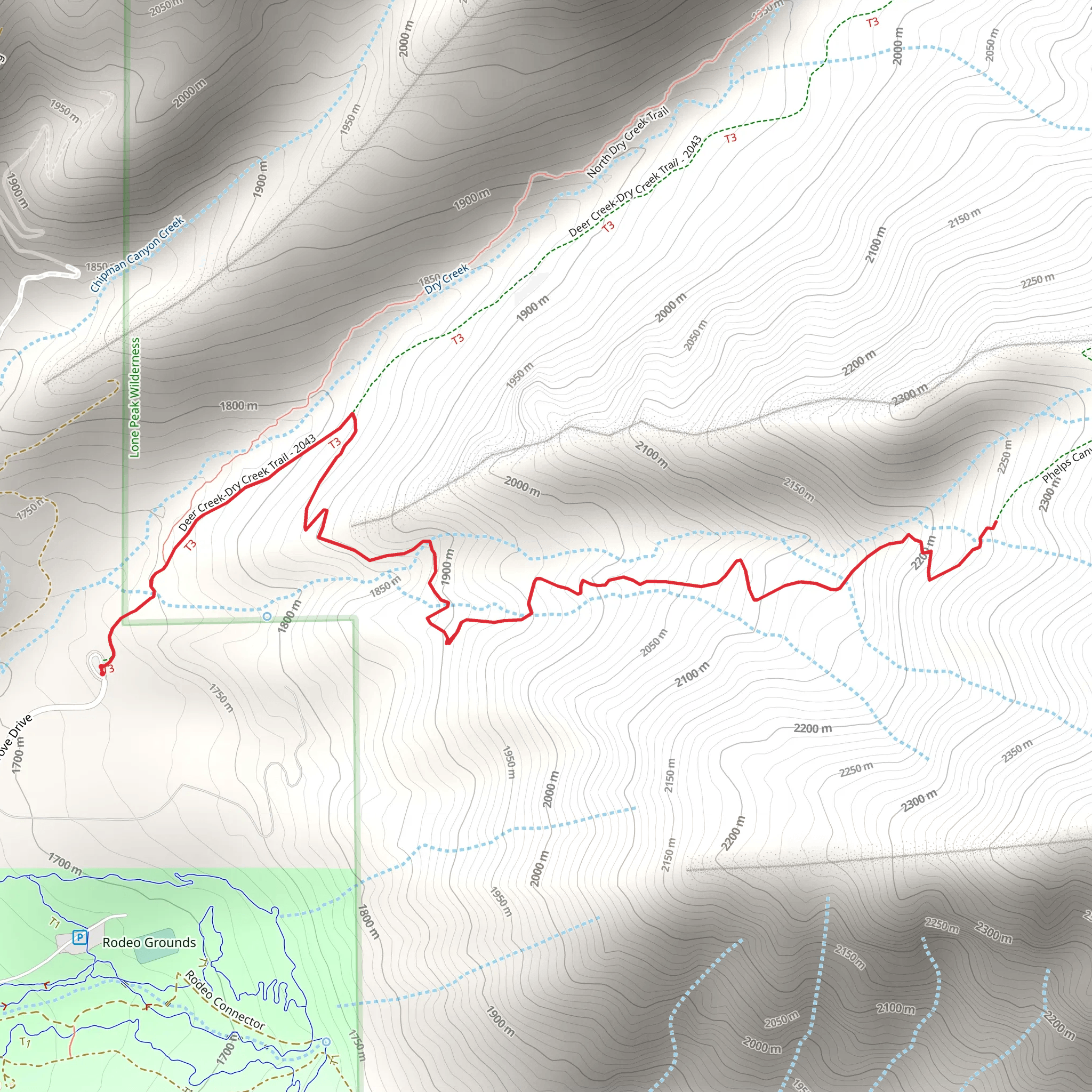 Deer Creek-Dry Creek Trail and Phelps Canyon Trail mobile static map